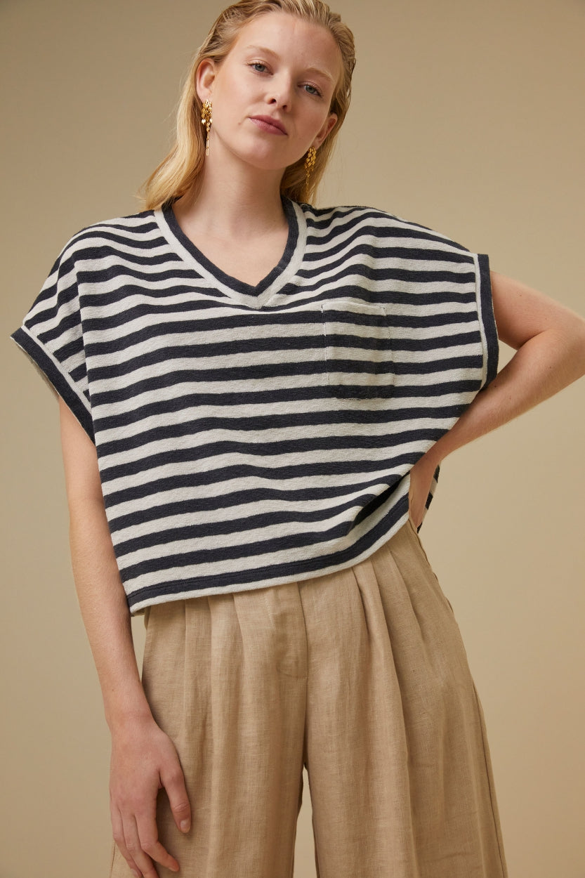 tammie slub stripe top | jet black