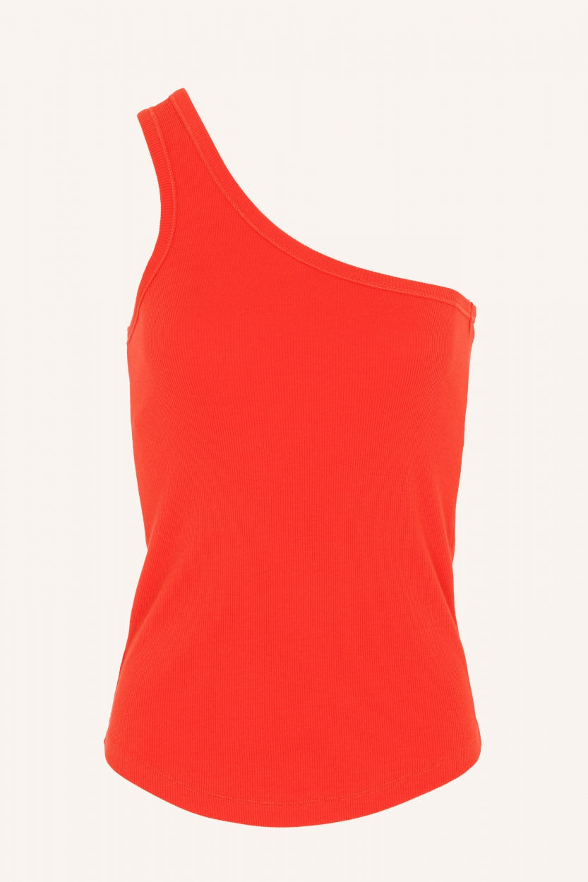 charly one shoulder top | poppy-red