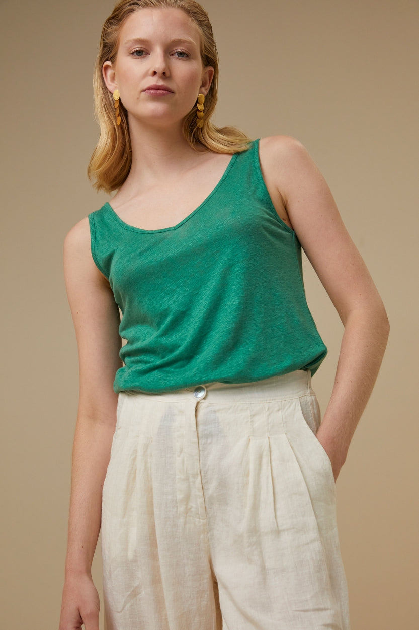 calle linen singlet | spring green