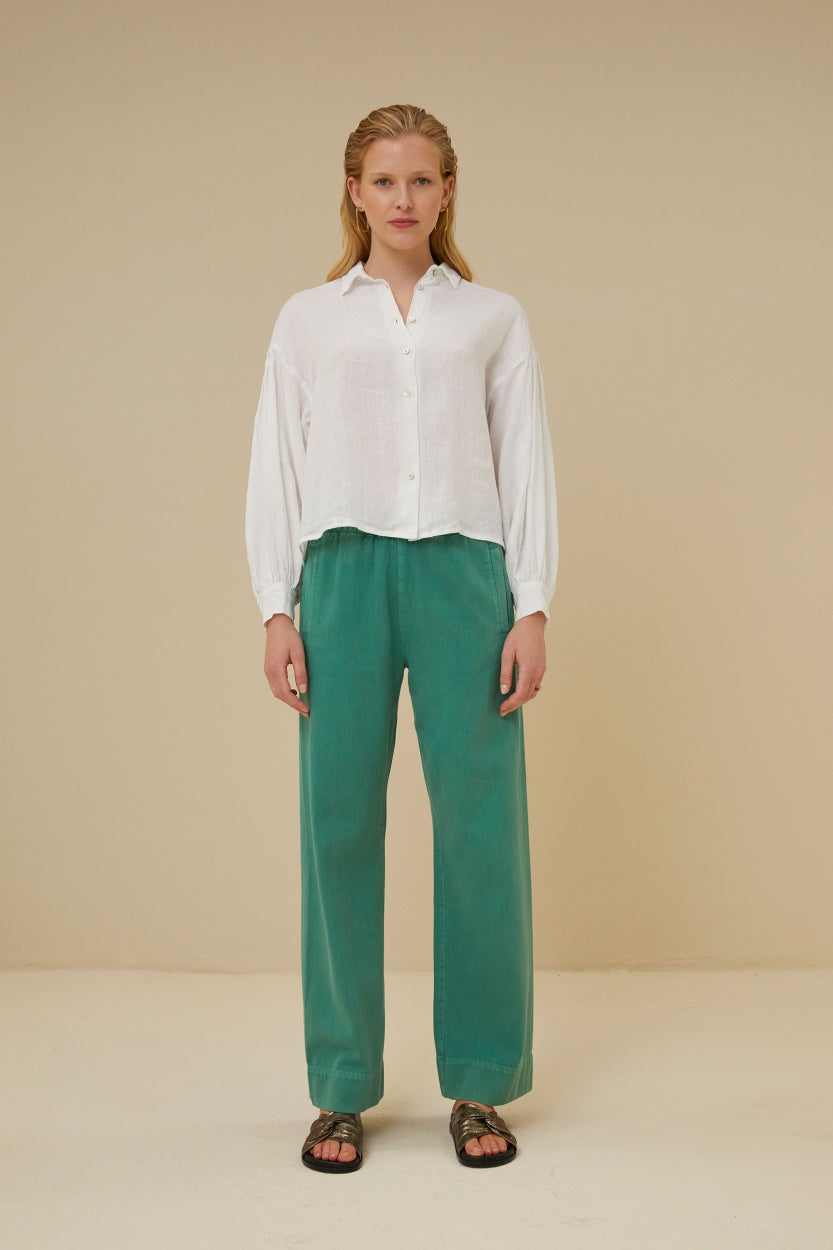 sarah short linen blouse | bright white