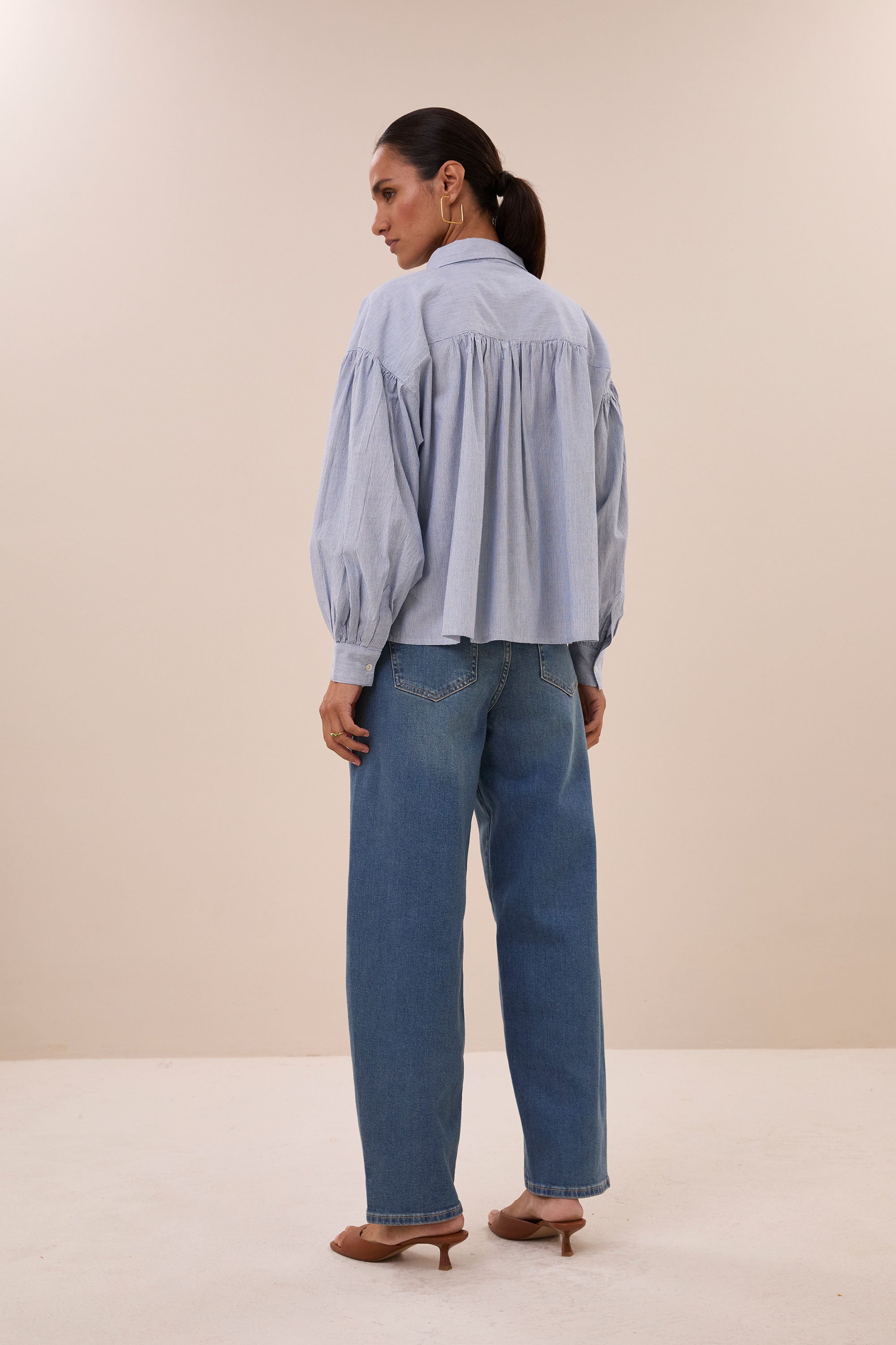 sarah short pin stripe blouse | indi grey