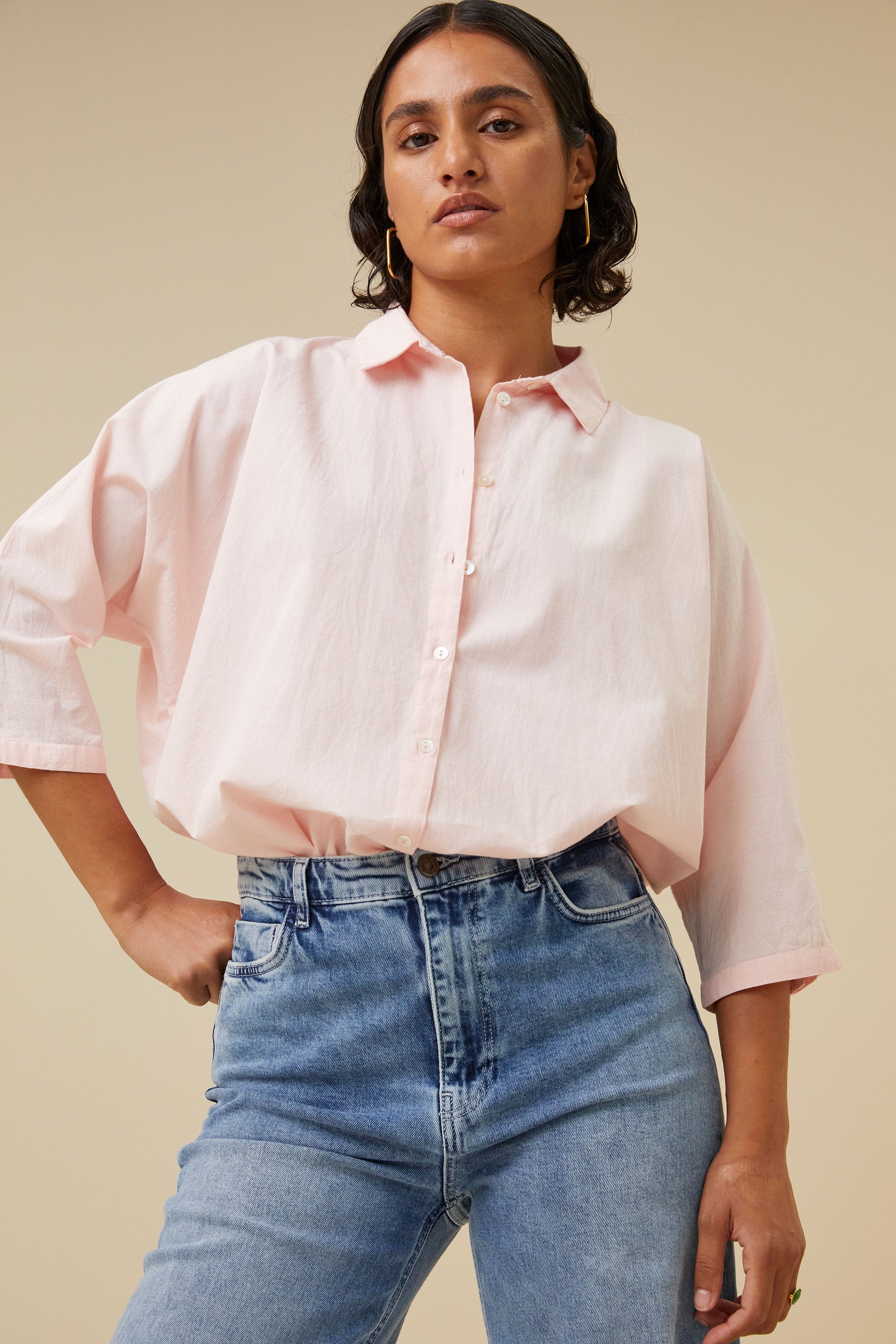 norel chambray blouse | light pink