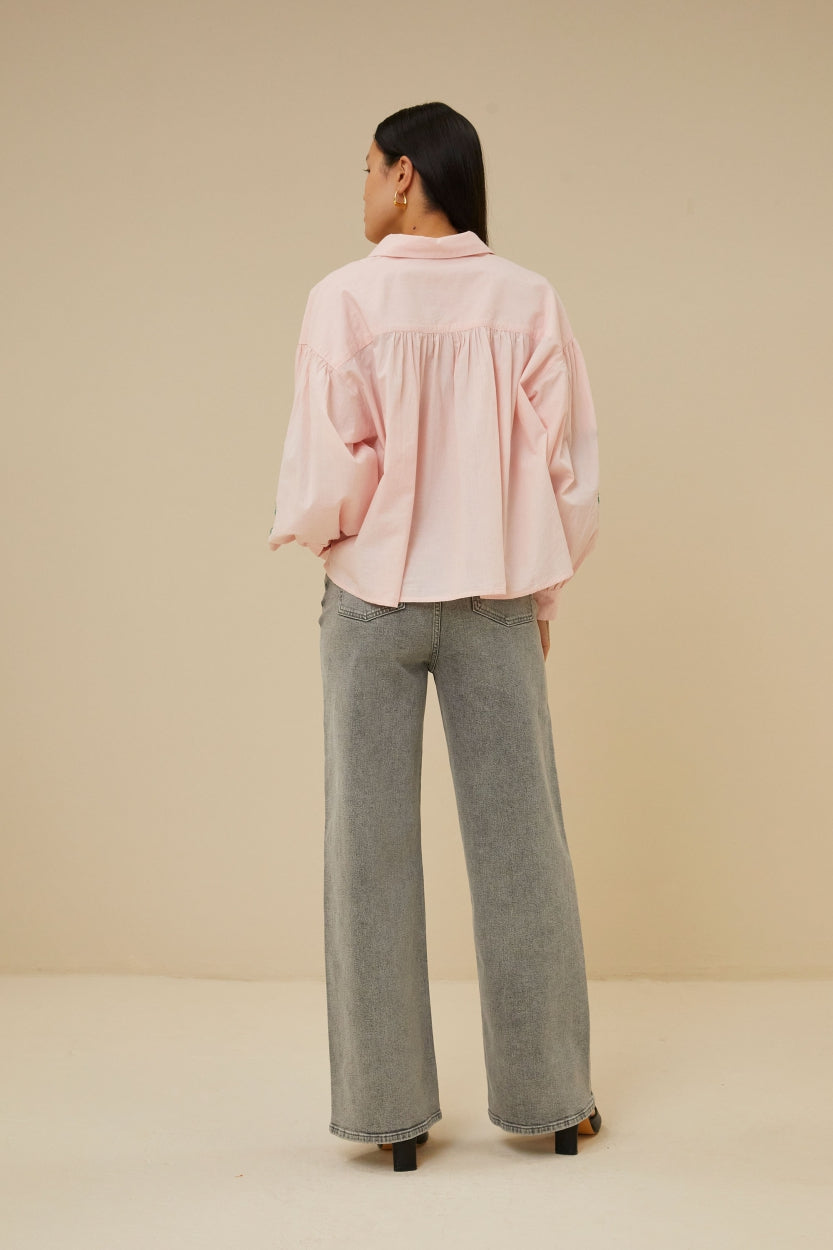 sarah short chambray blouse | light pink