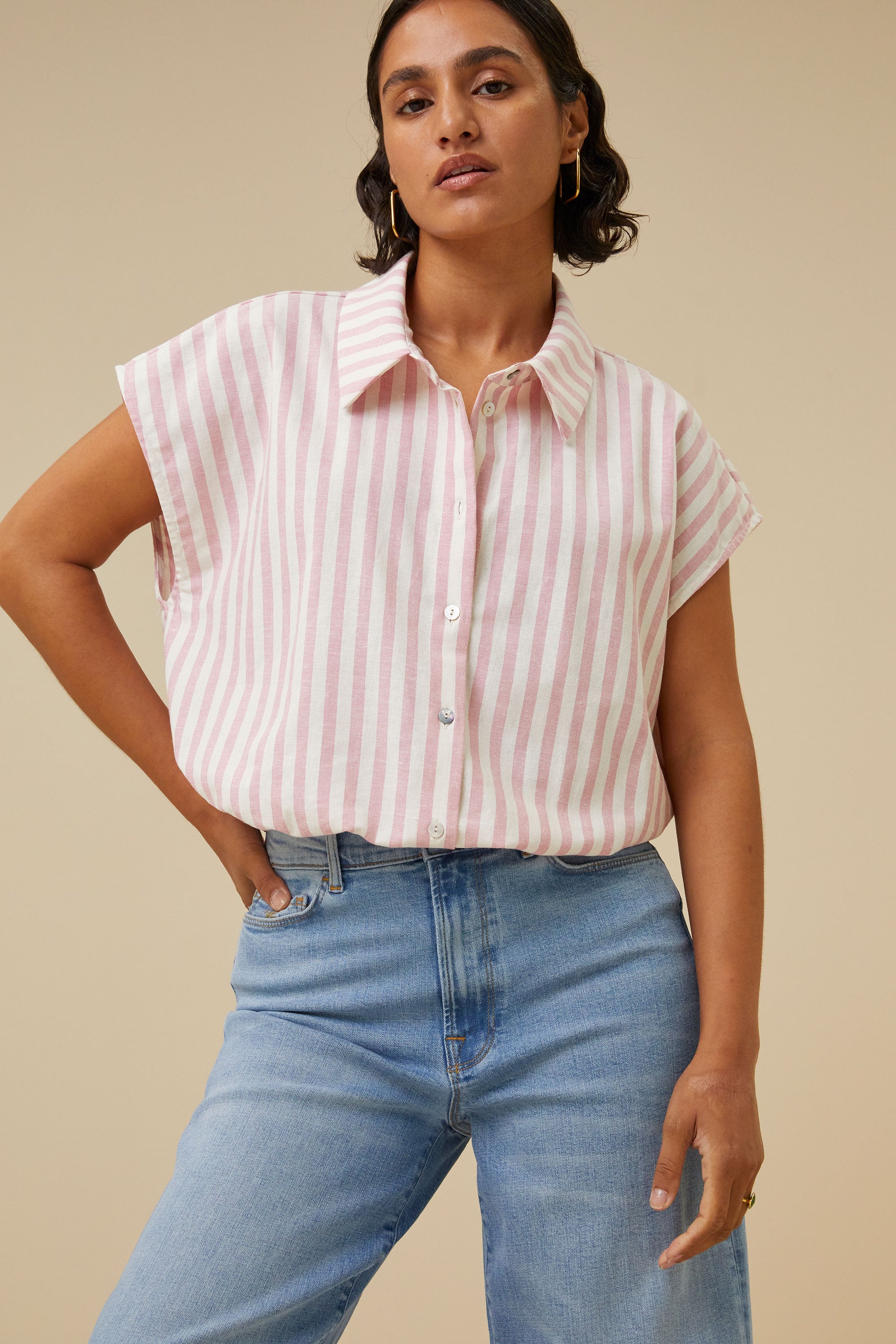 bieke linen stripe blouse | bubblegum