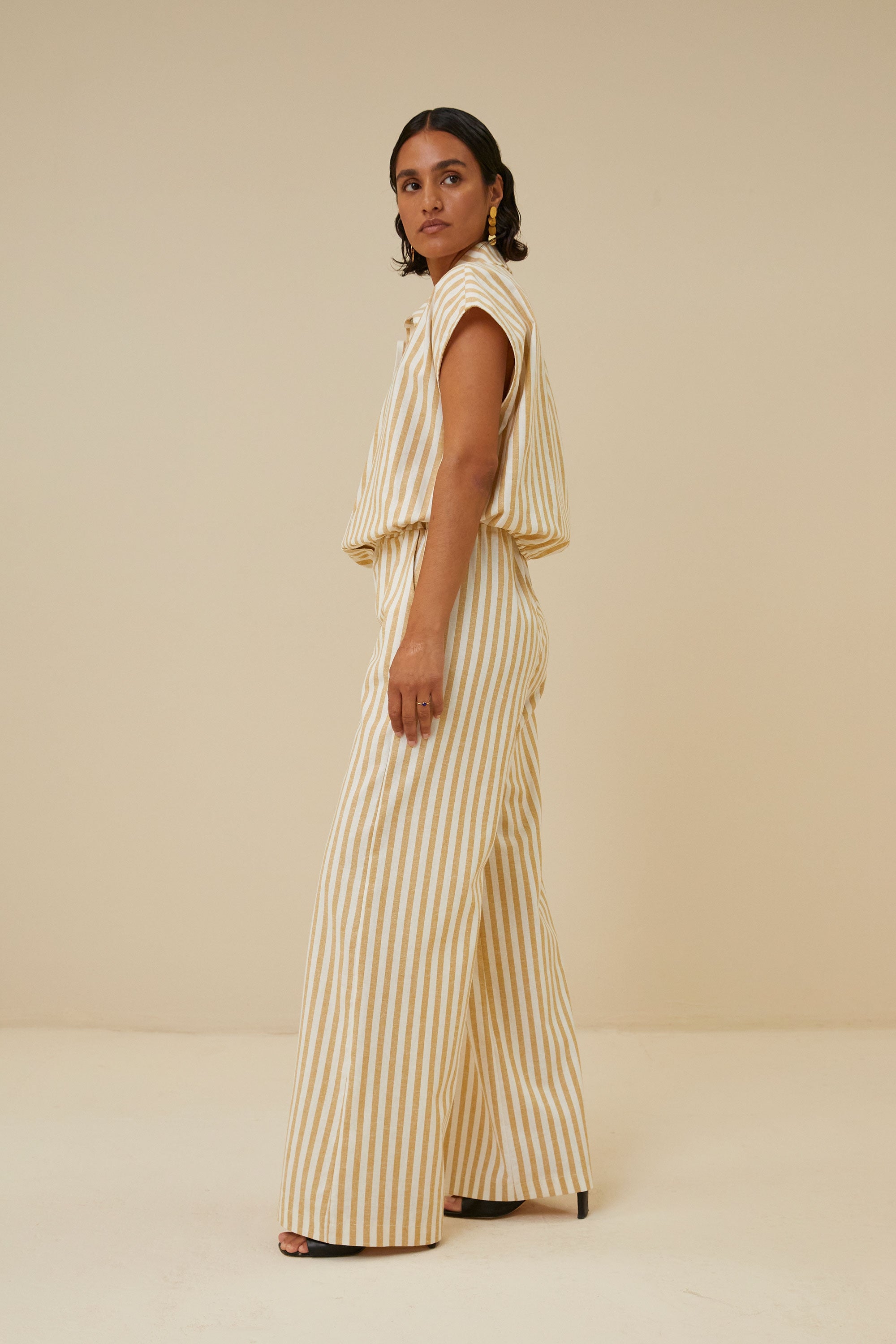 bieke linen stripe blouse | ochre