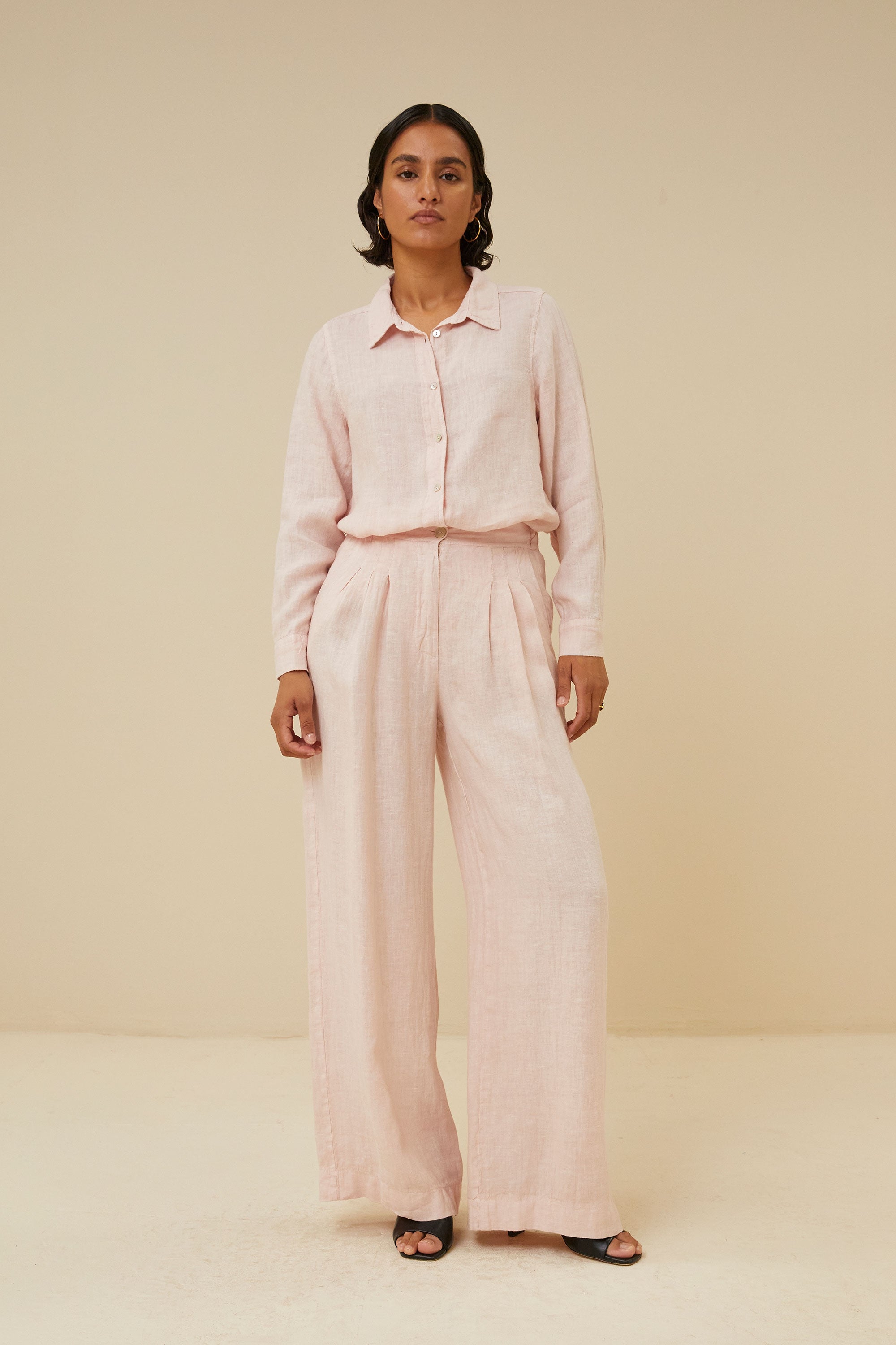 irene linen ls blouse | cipria pink