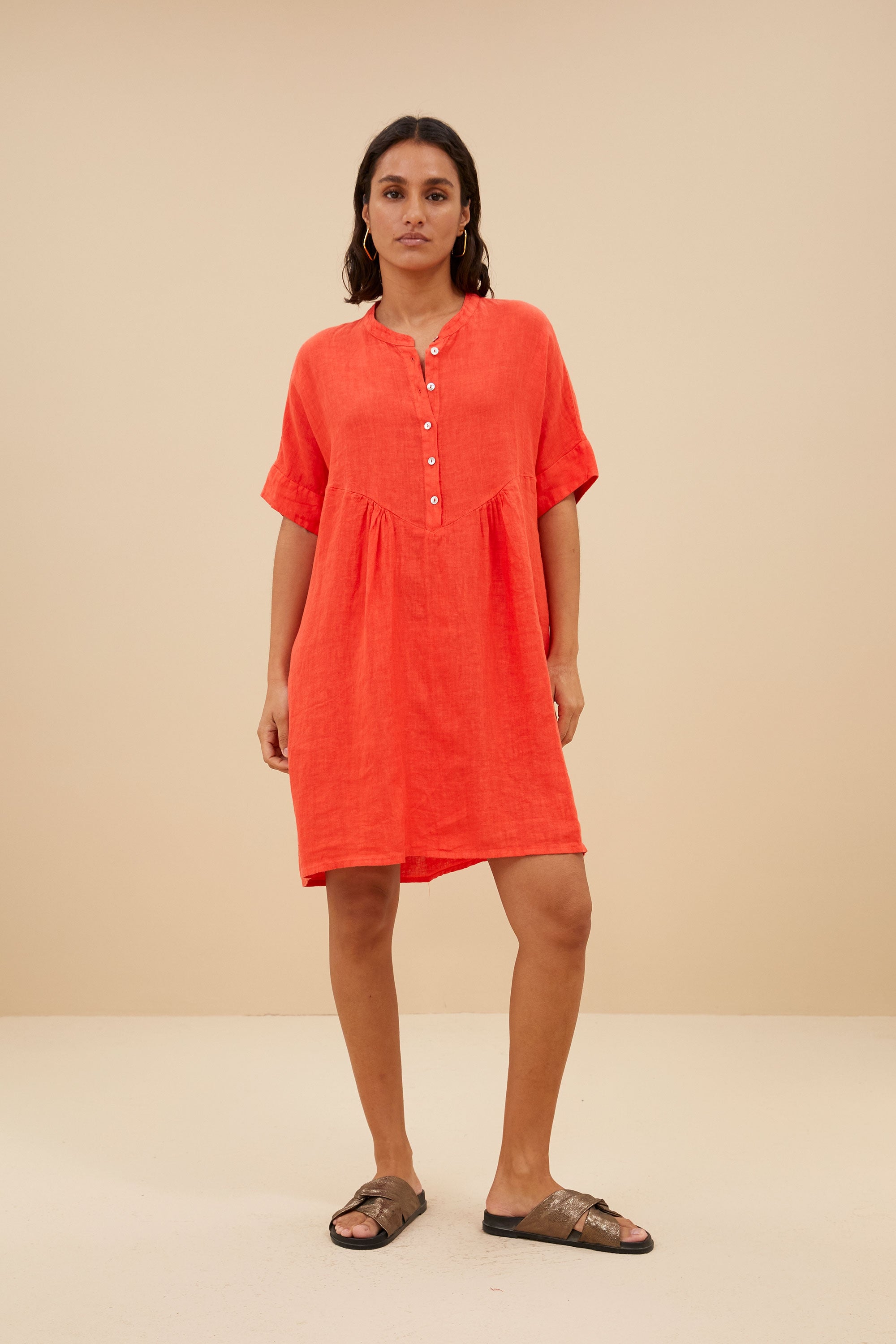 tais linen dress | poppy red