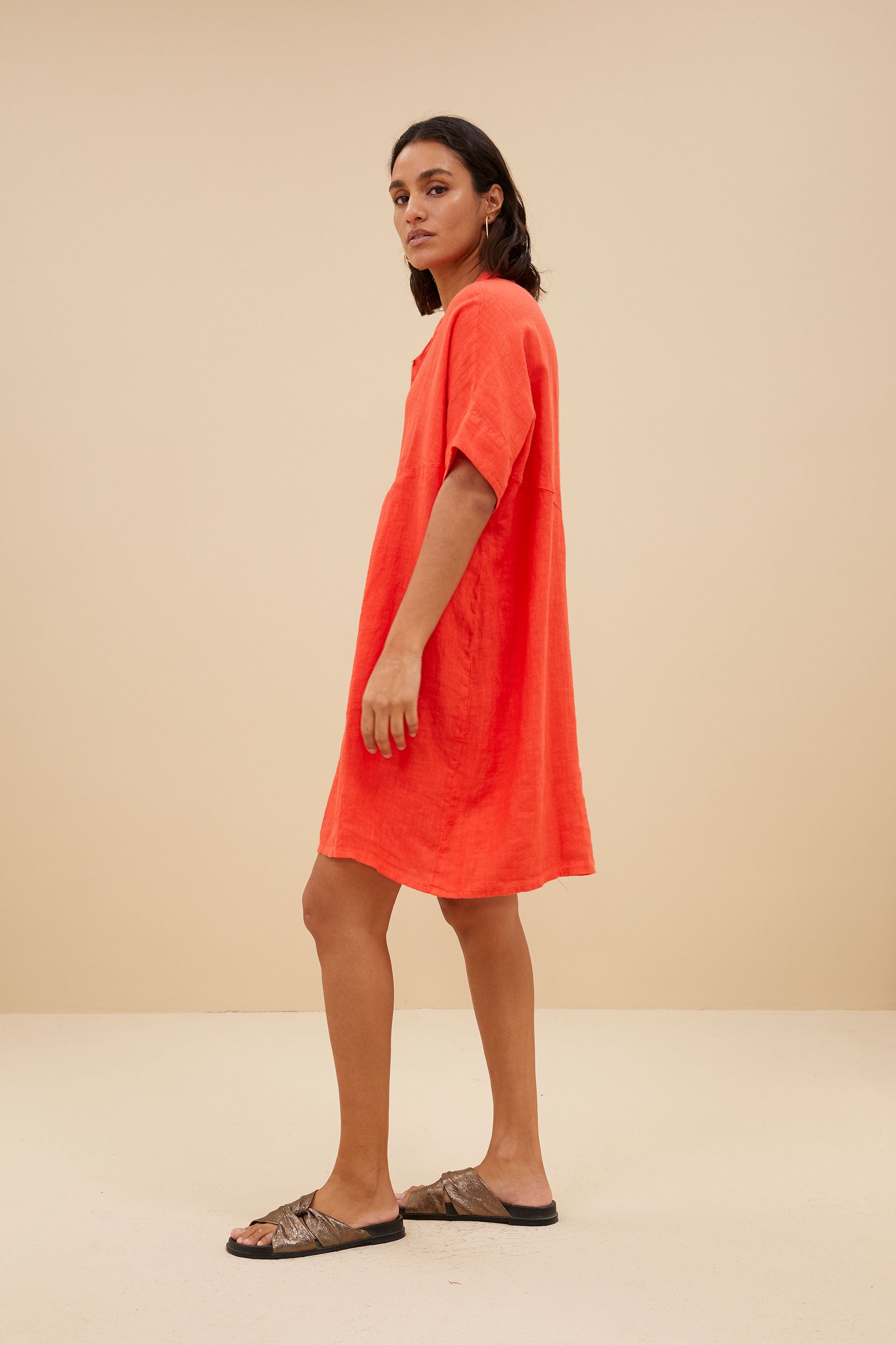 tais linen dress | poppy red