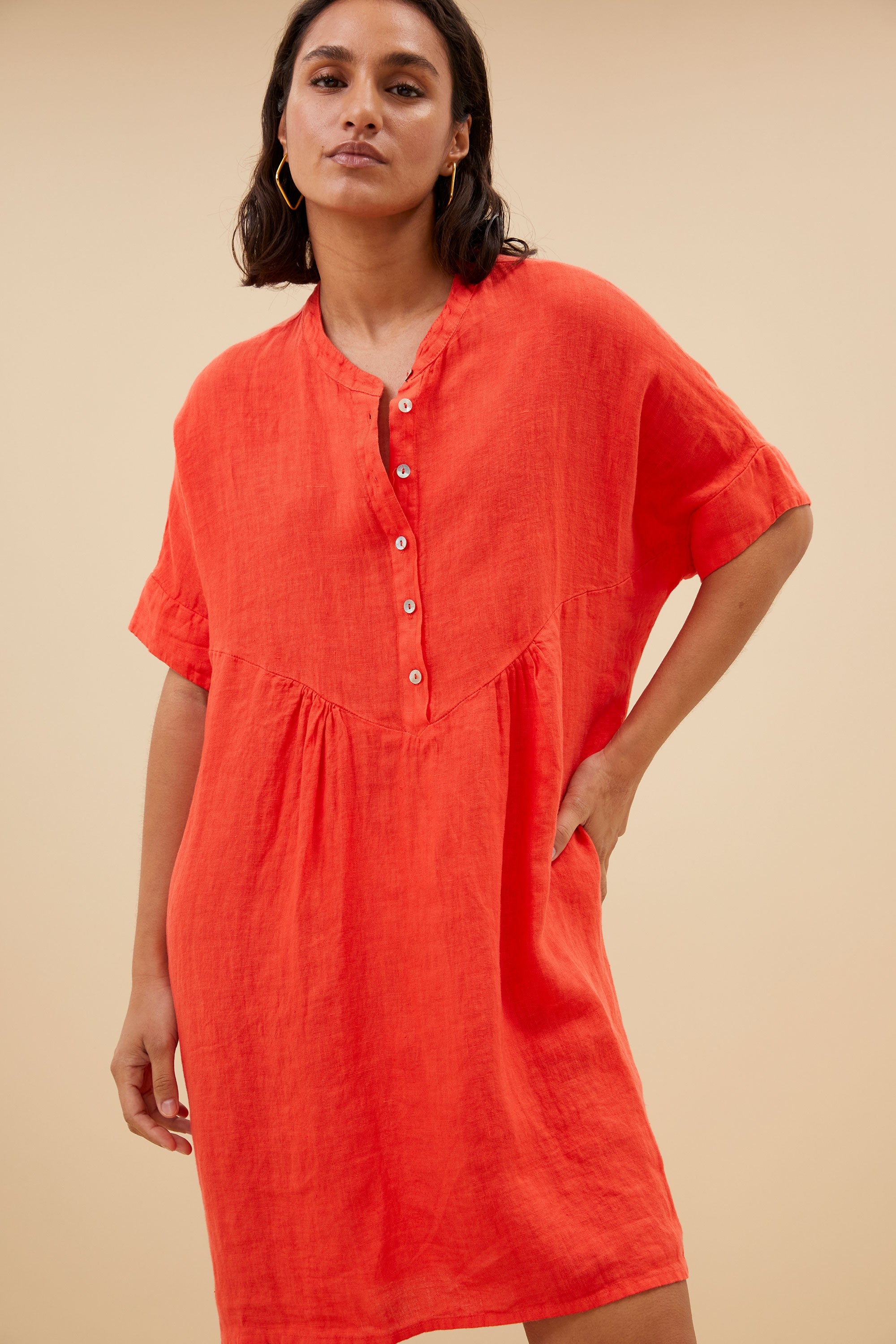 tais linen dress | poppy red