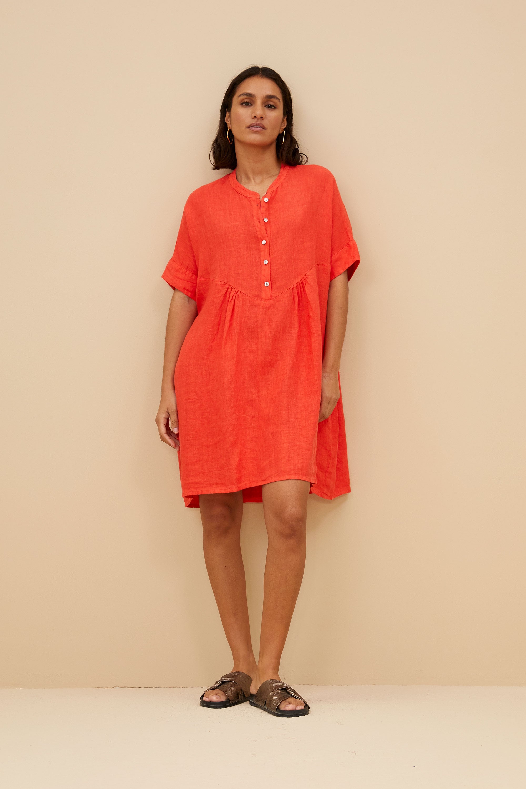 tais linen dress | poppy red