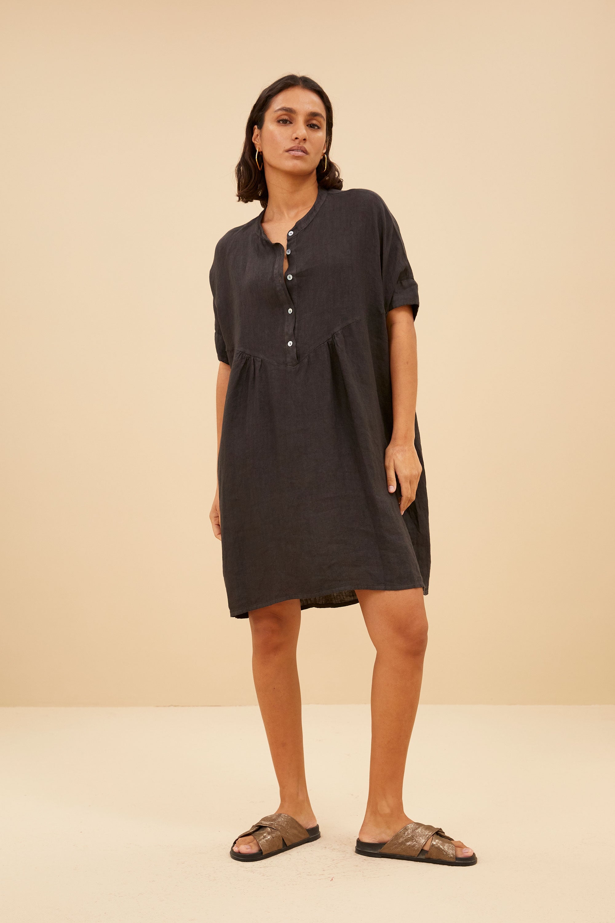 tais linen dress | jet black