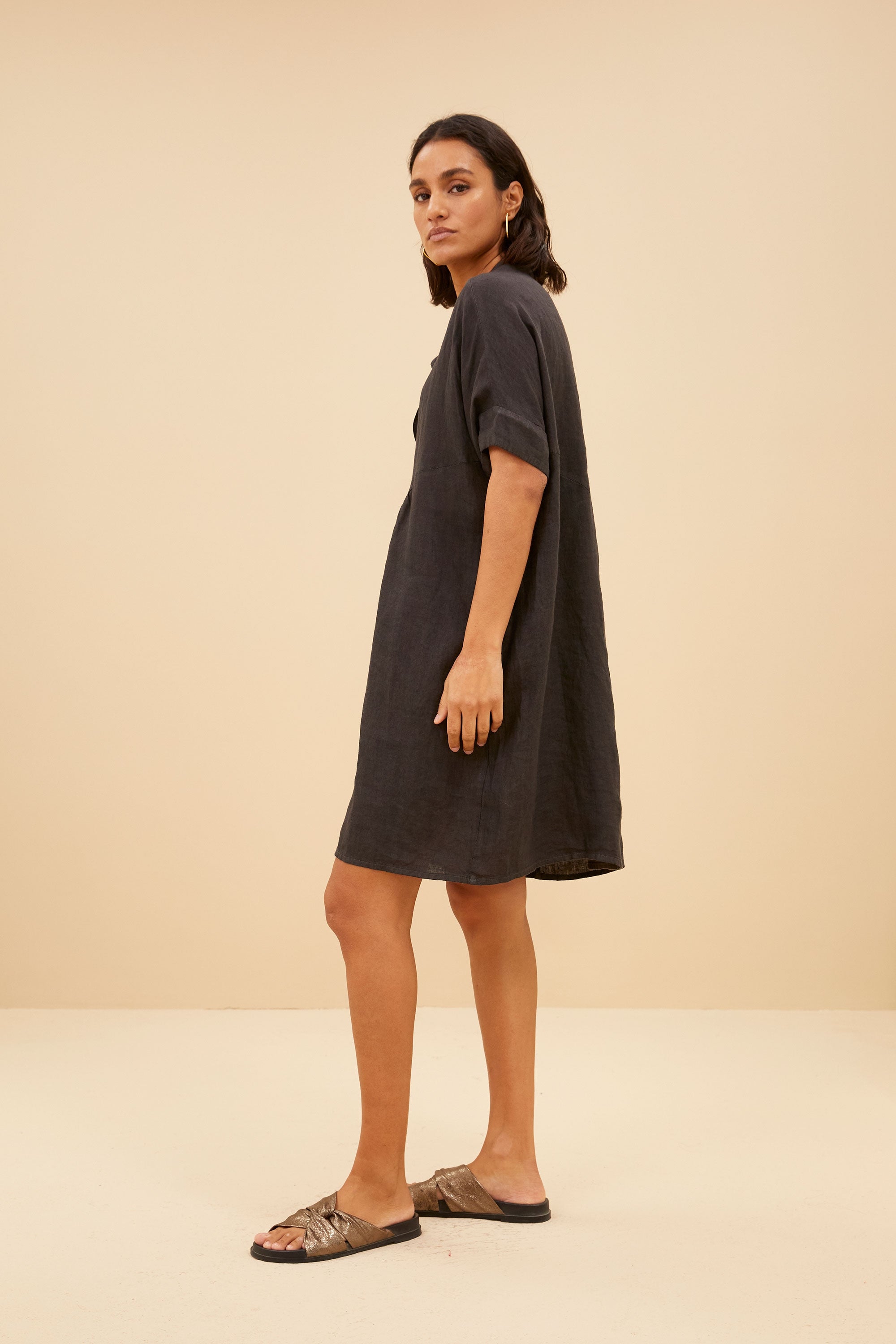 tais linen dress | jet black