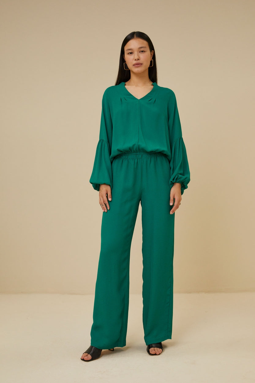 robyn satin stripe pant | evergreen