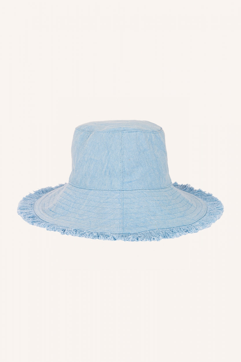 fringed bucket hat | light denim