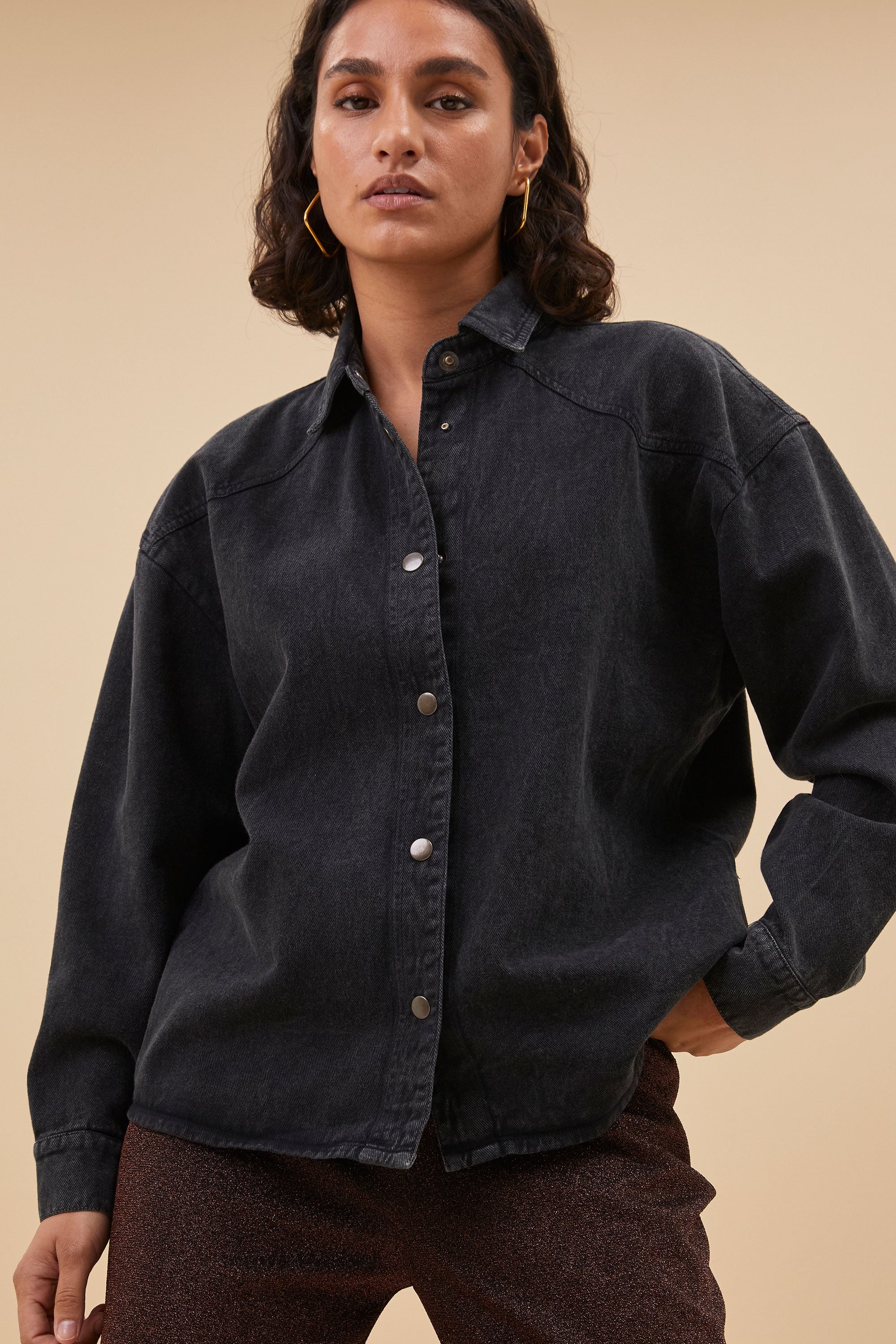 mae twill blouse | jet black