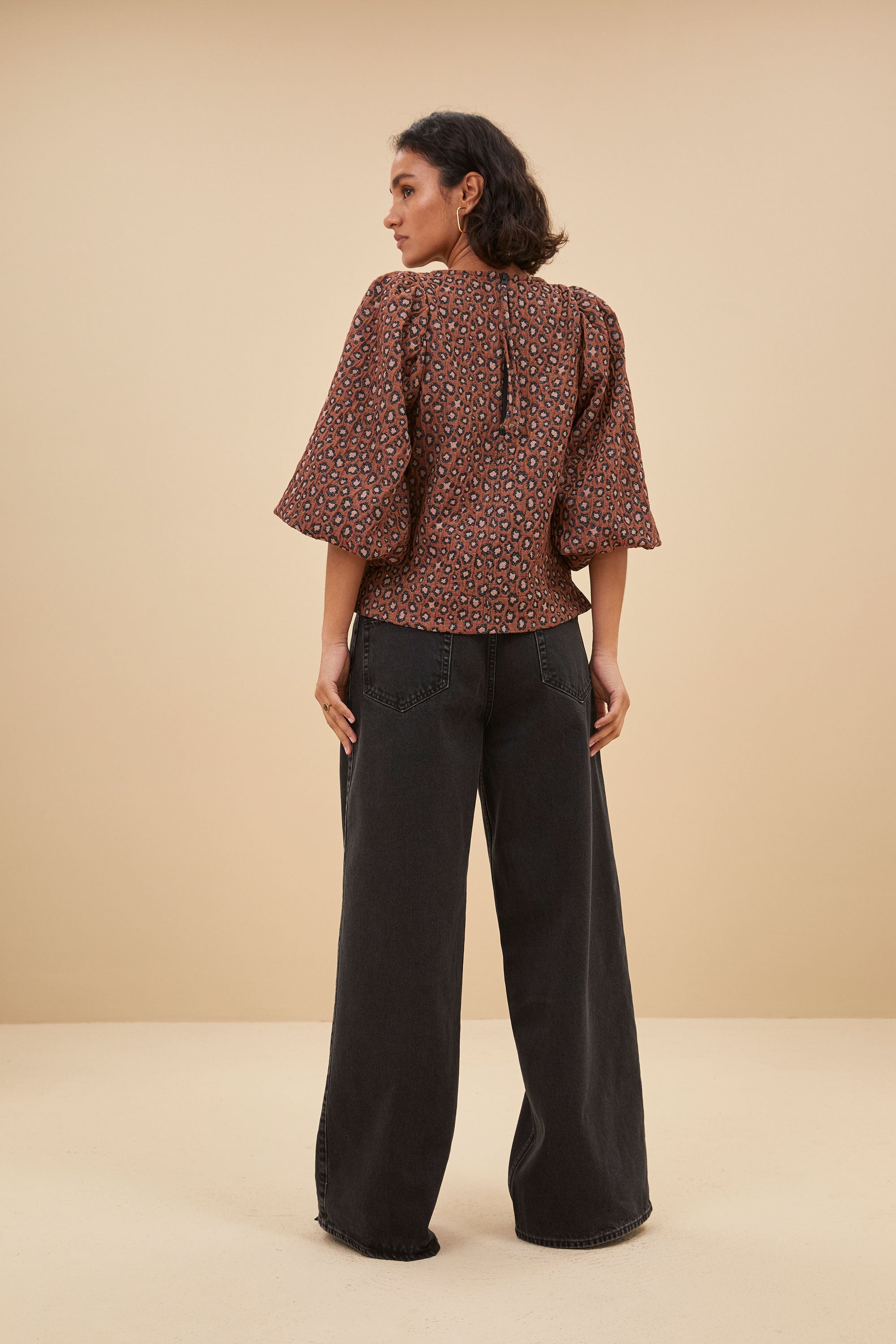 blusa zasu jacquard | estampado de pantera marrón