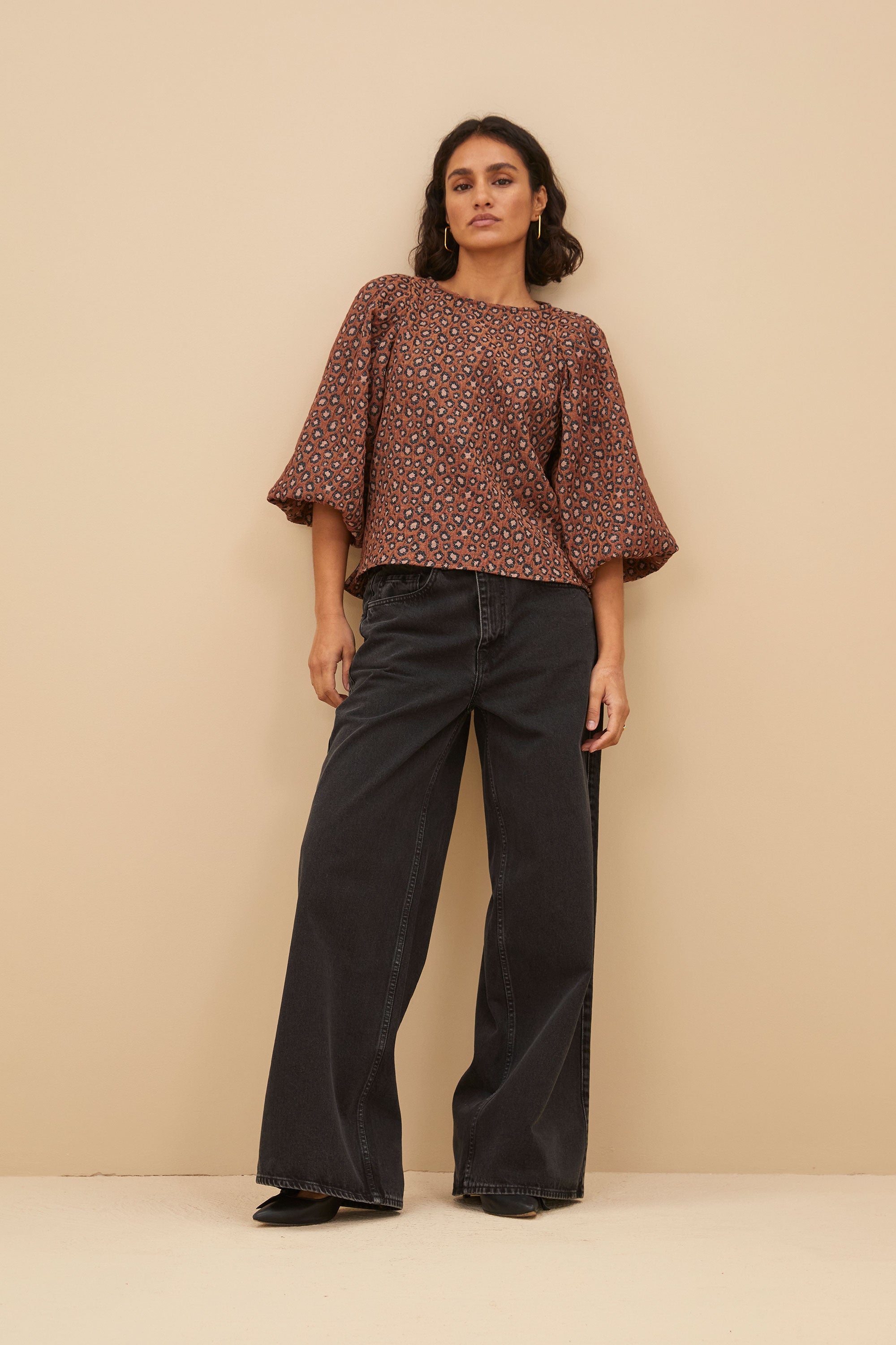 zasu jacquard blouse | brown panter print