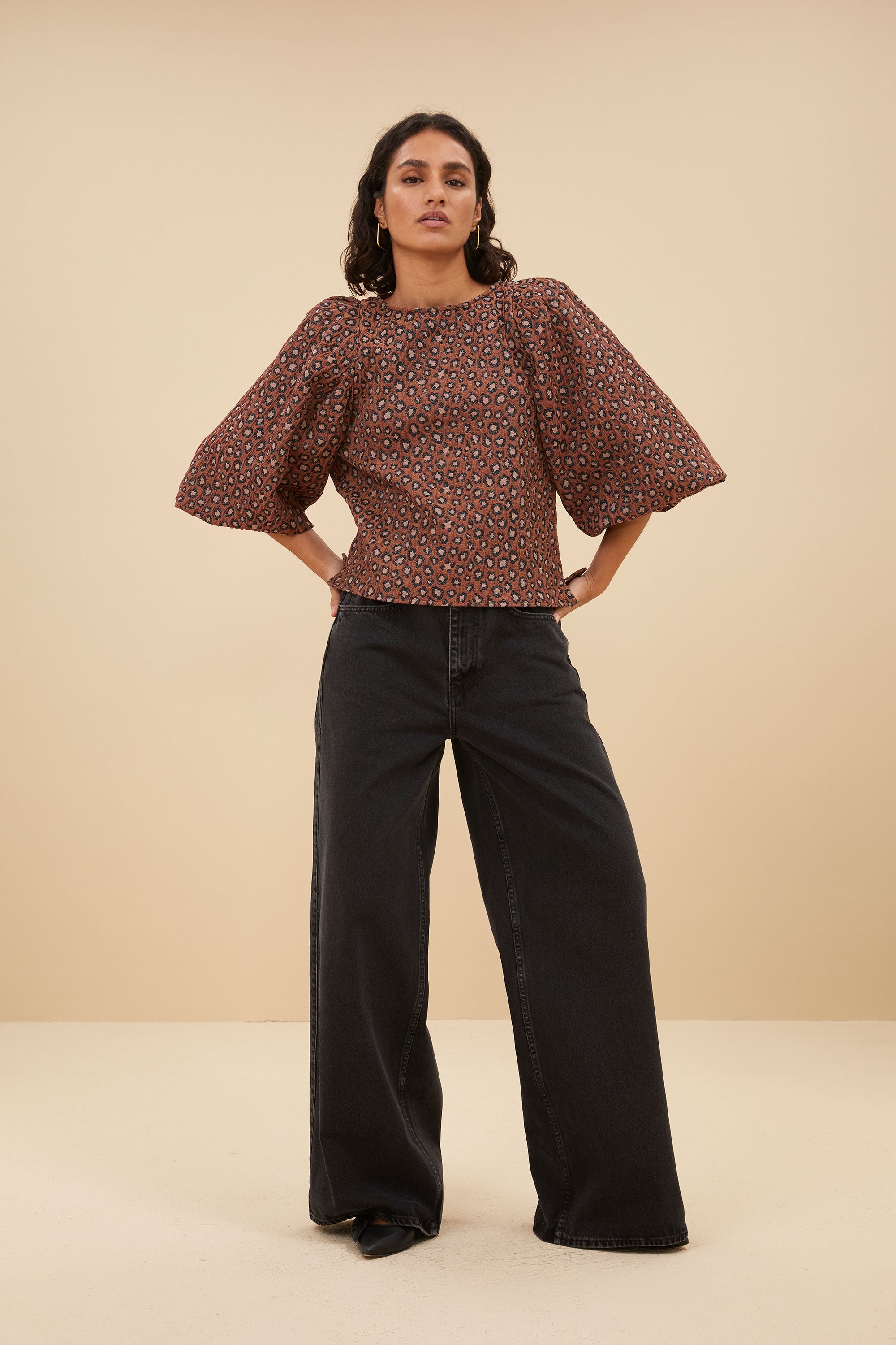 zasu jacquard blouse | brown panter print