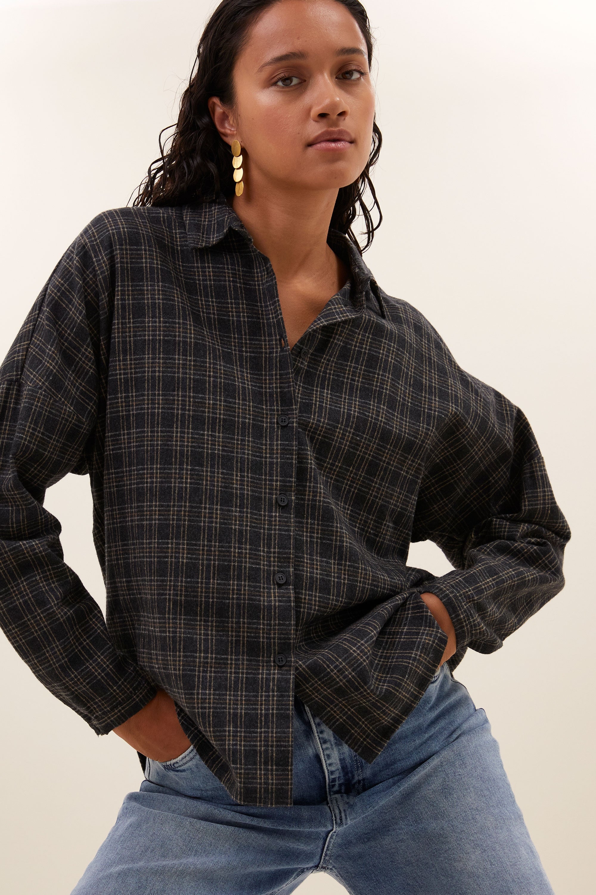 small check blouse | caramel