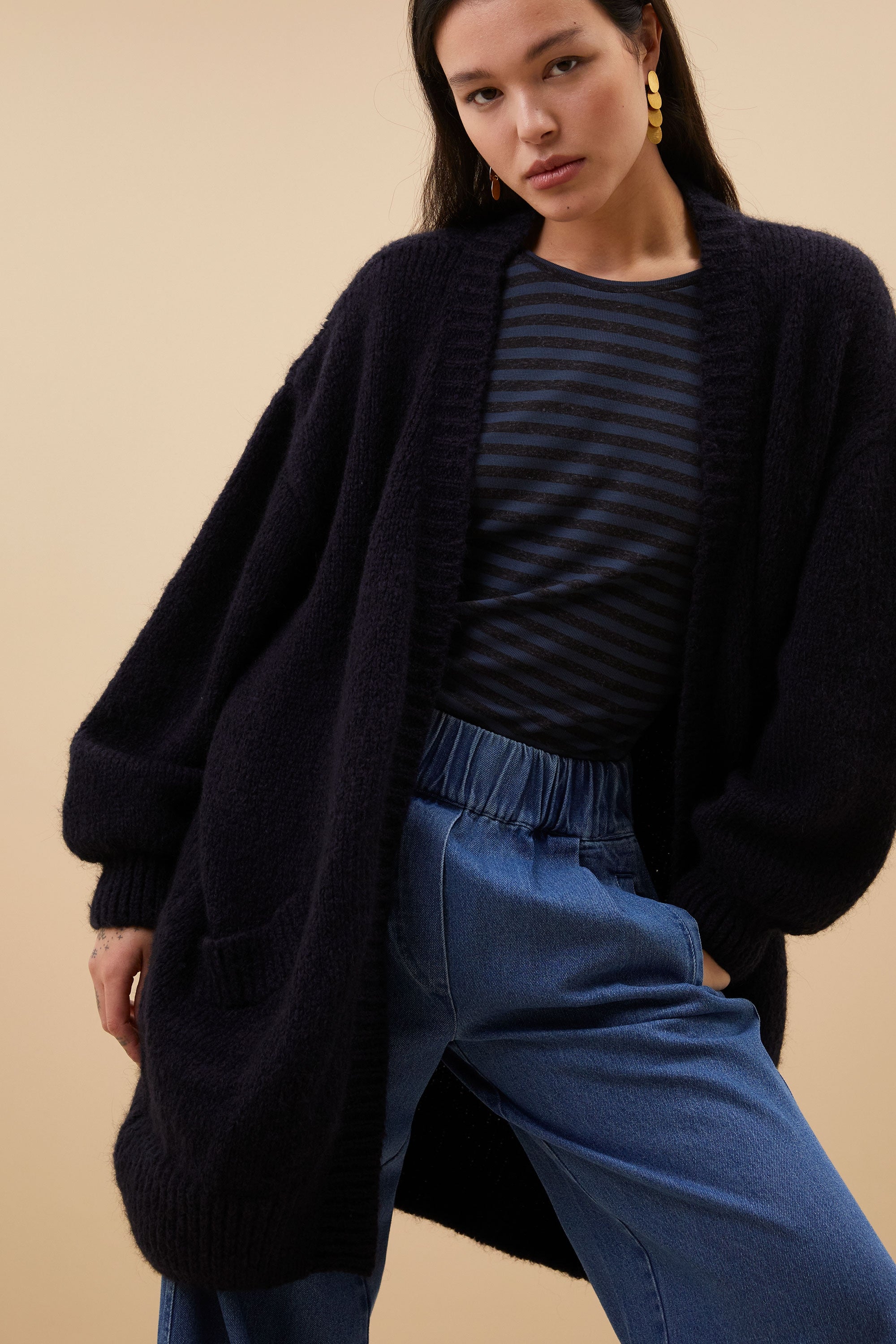 estee cardigan | midnight lifestyle image