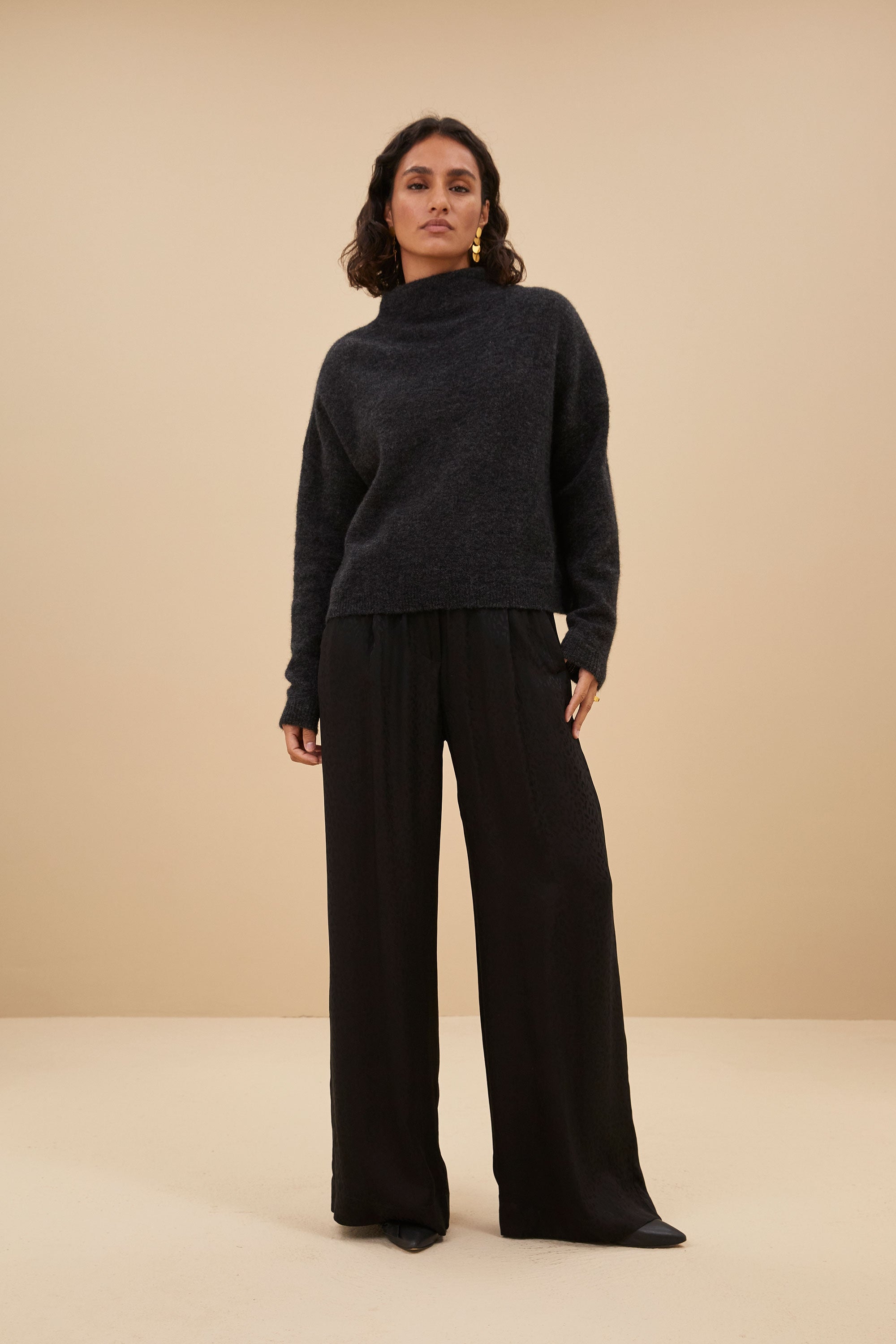 benji jacquard pants | black