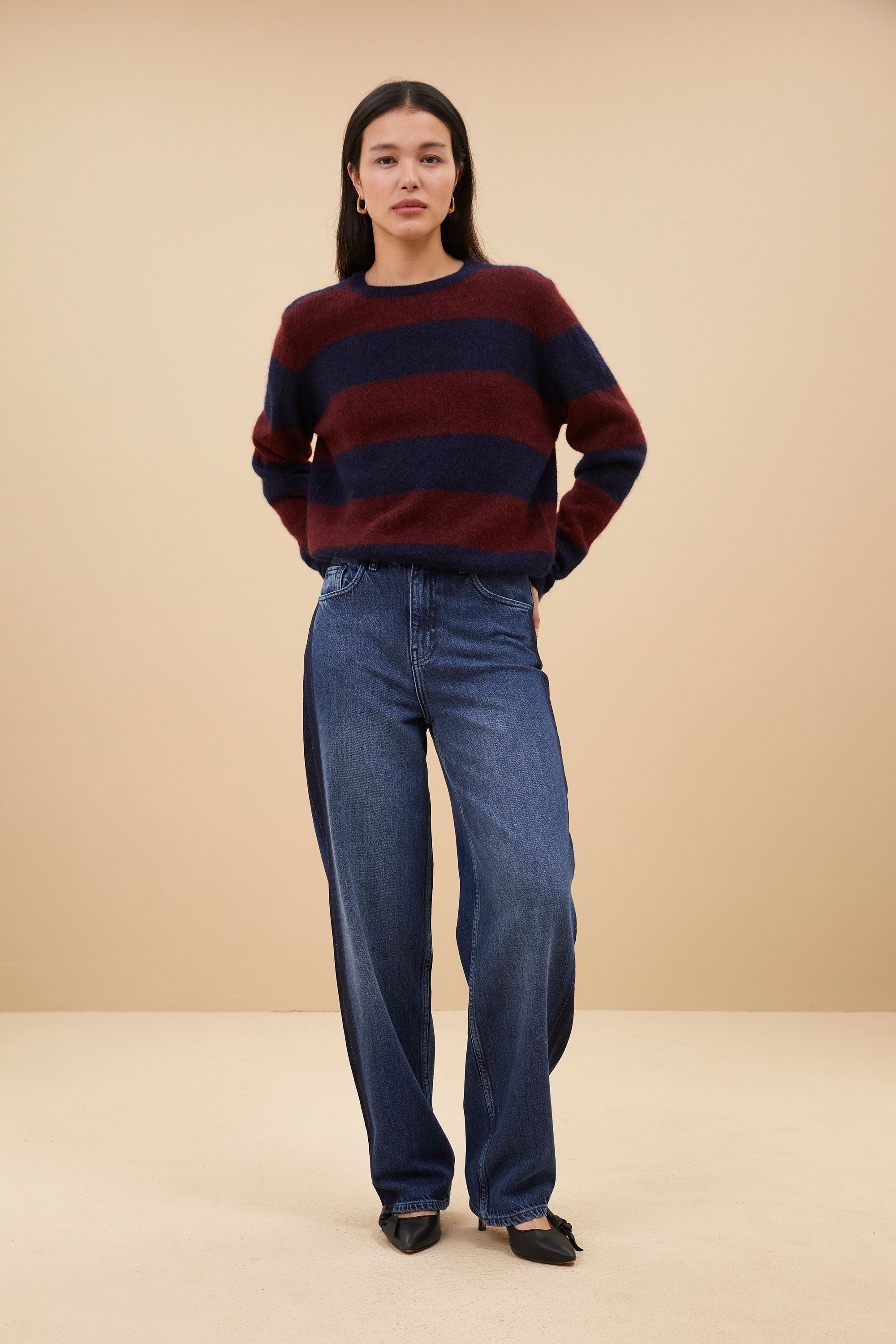 gwen big stripe pullover | wine