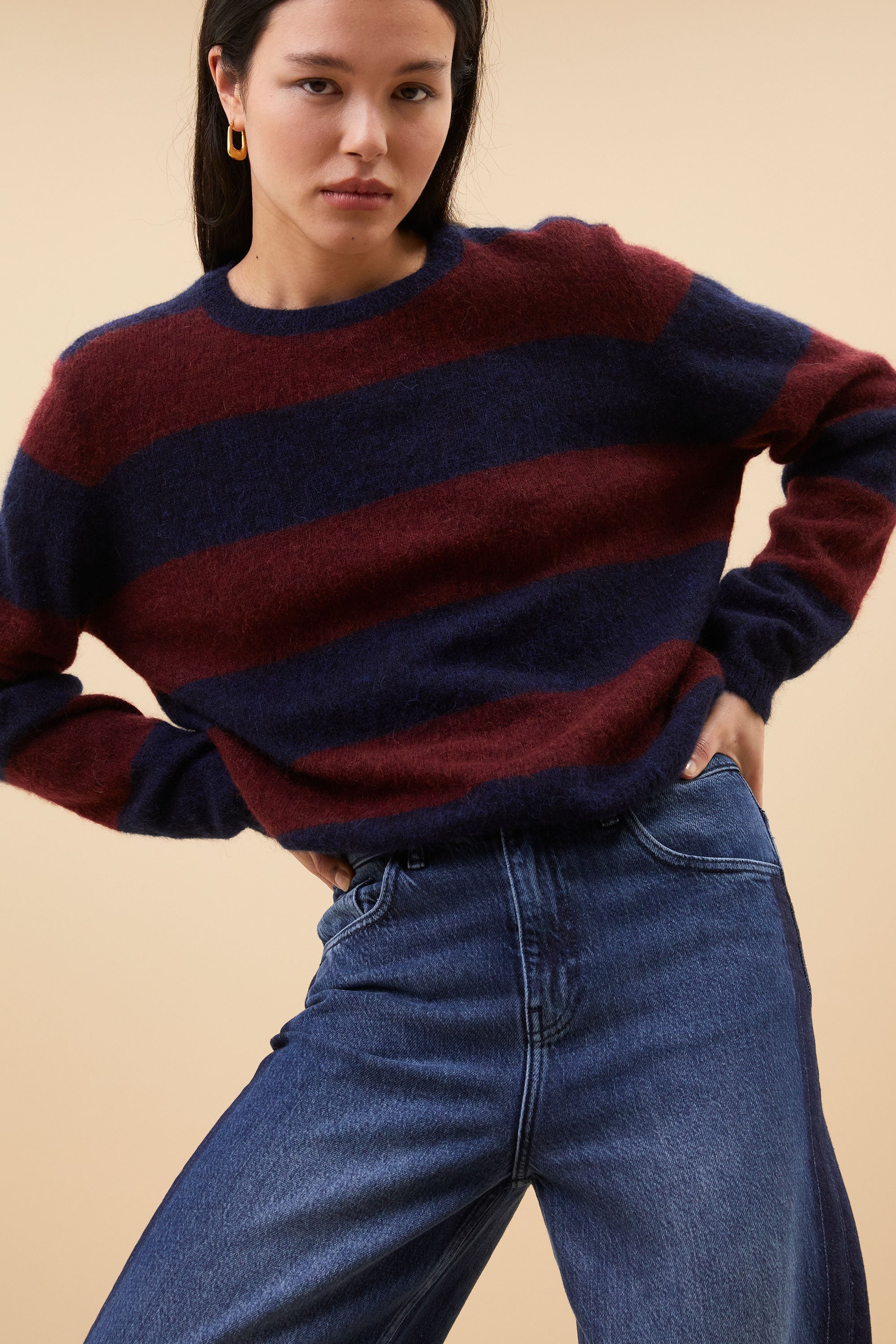 gwen big stripe pullover | wine