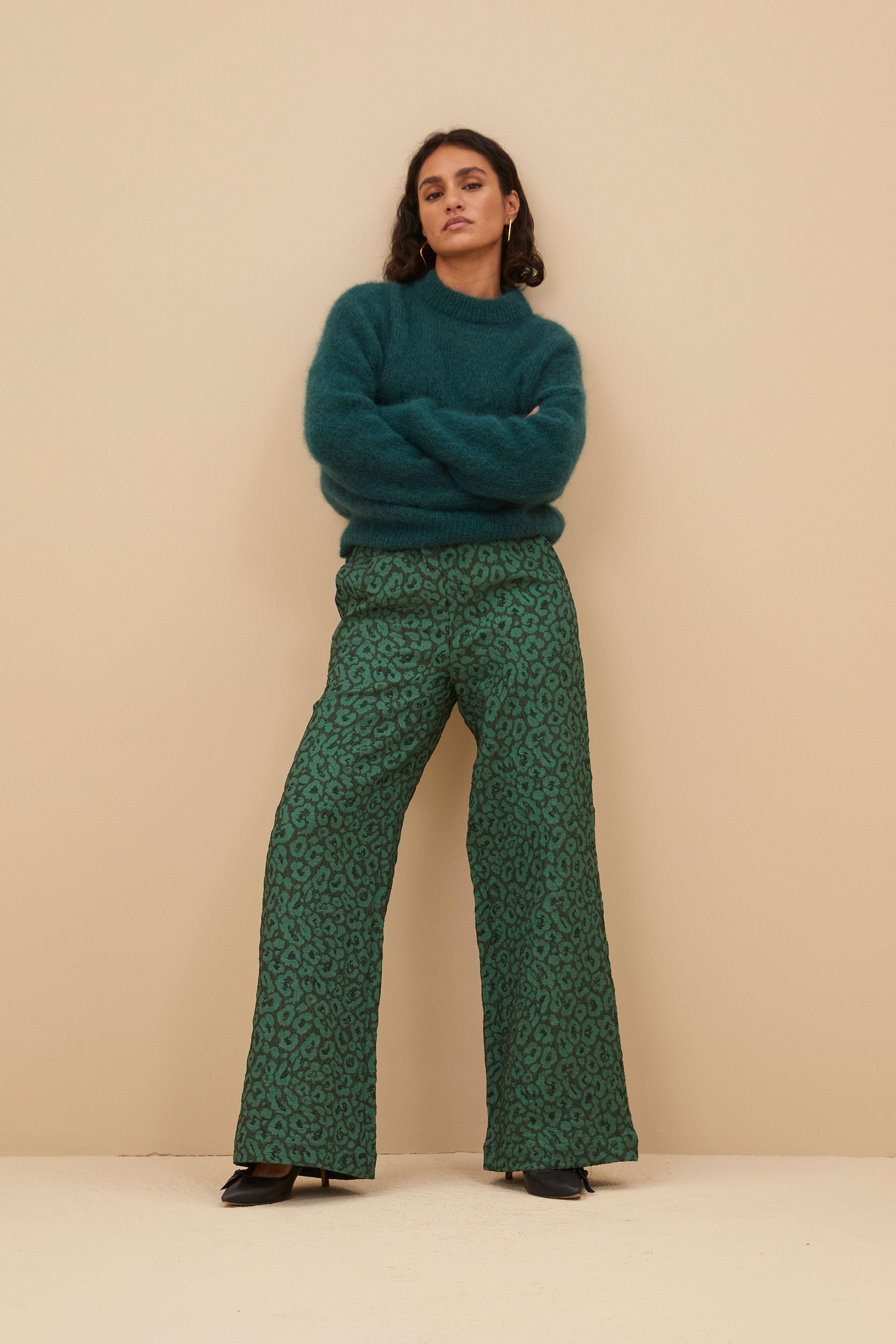 neal leo pants | green panter print