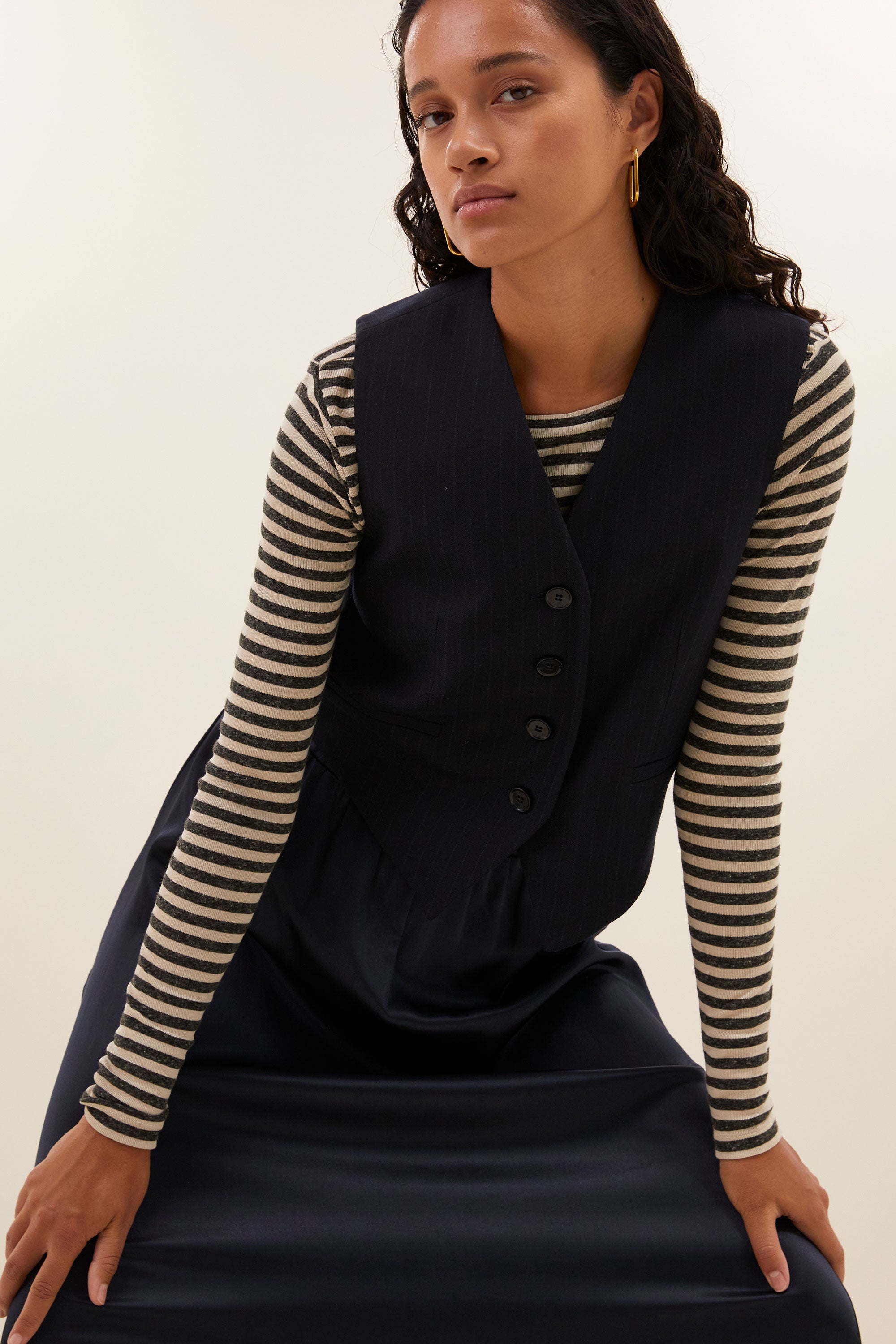 lynn pinstripe gilet | midnight