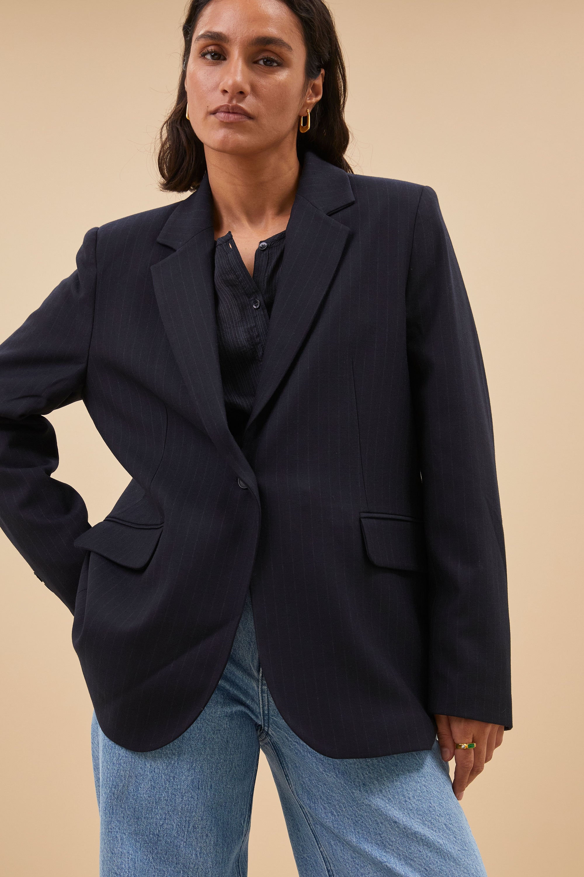 jill pinstripe blazer | midnight