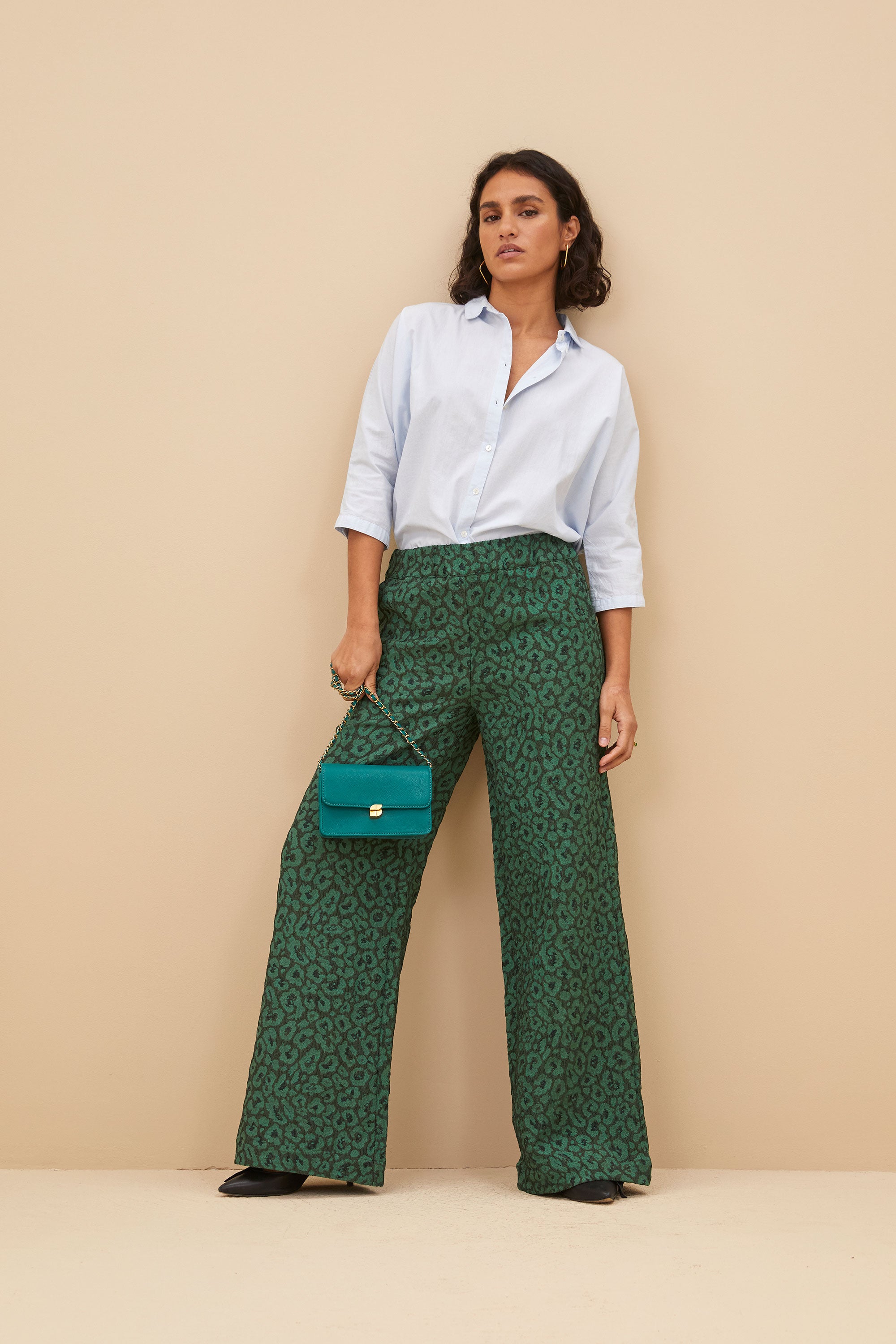 neal leo pants | green panter print