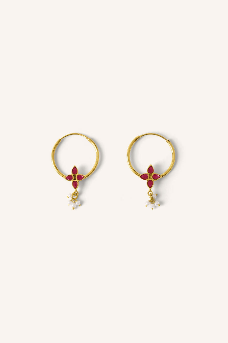 asha-earring-ruby-gold plated-all-time classic-by-bar-vooraanzicht