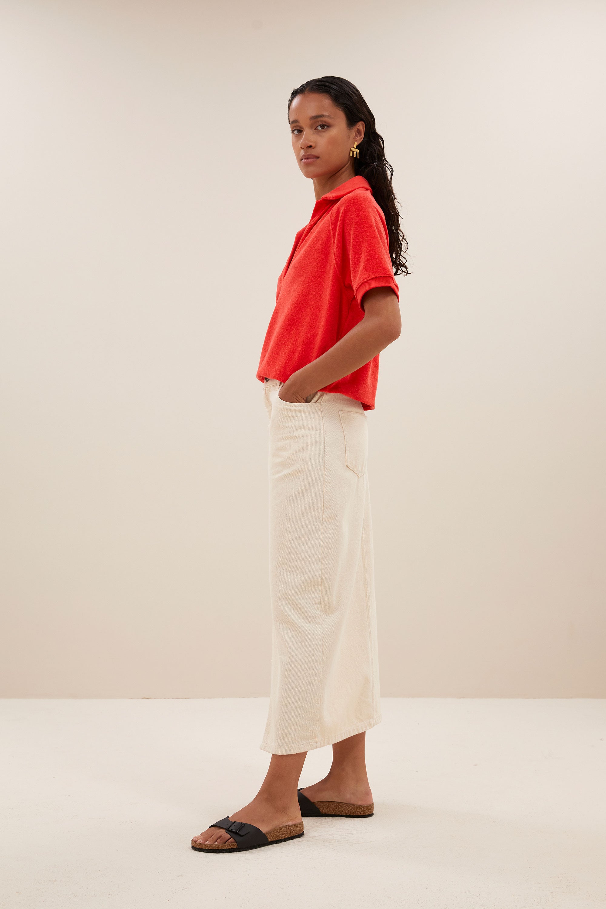 harper slub top | poppy red