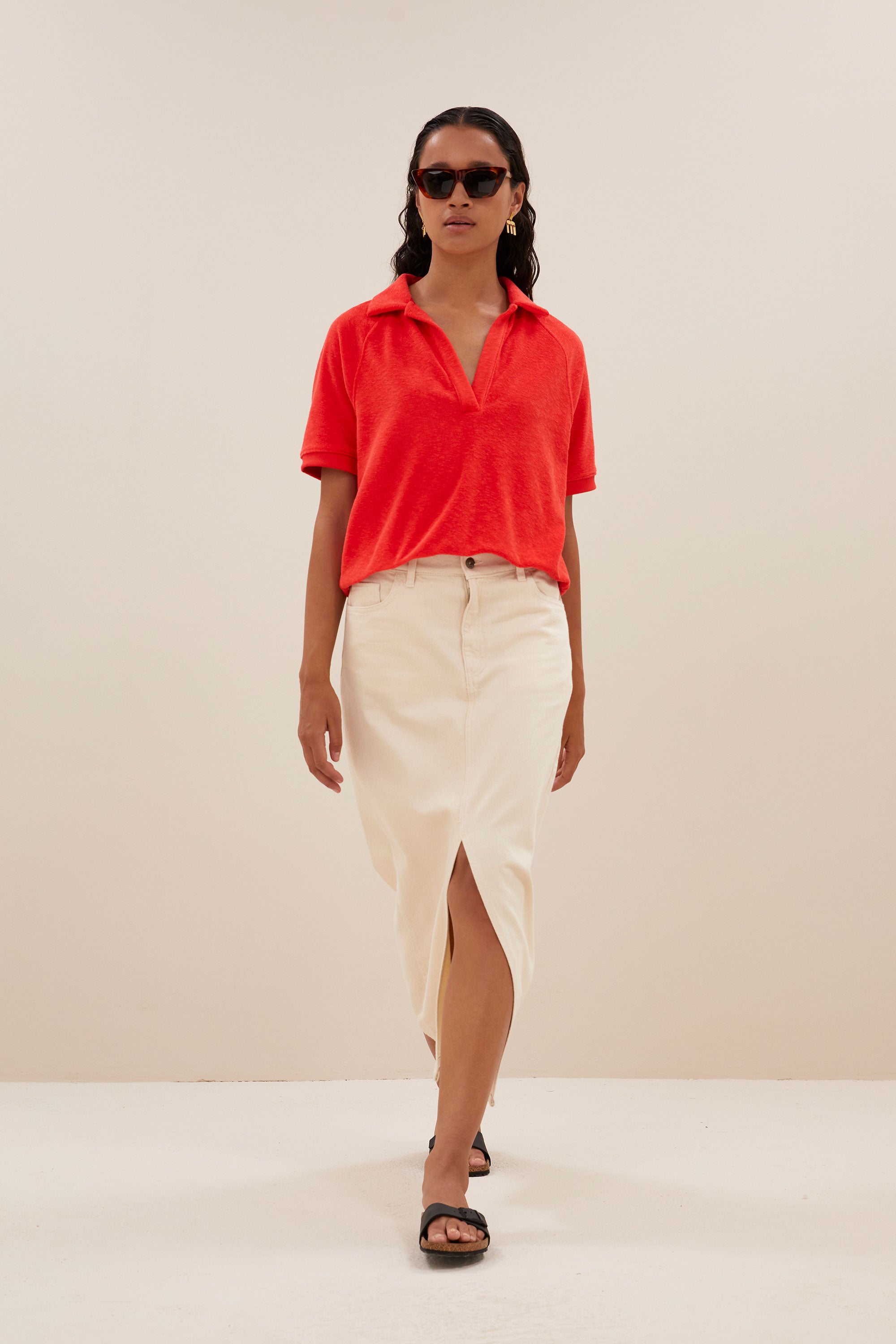 harper slub top | poppy red