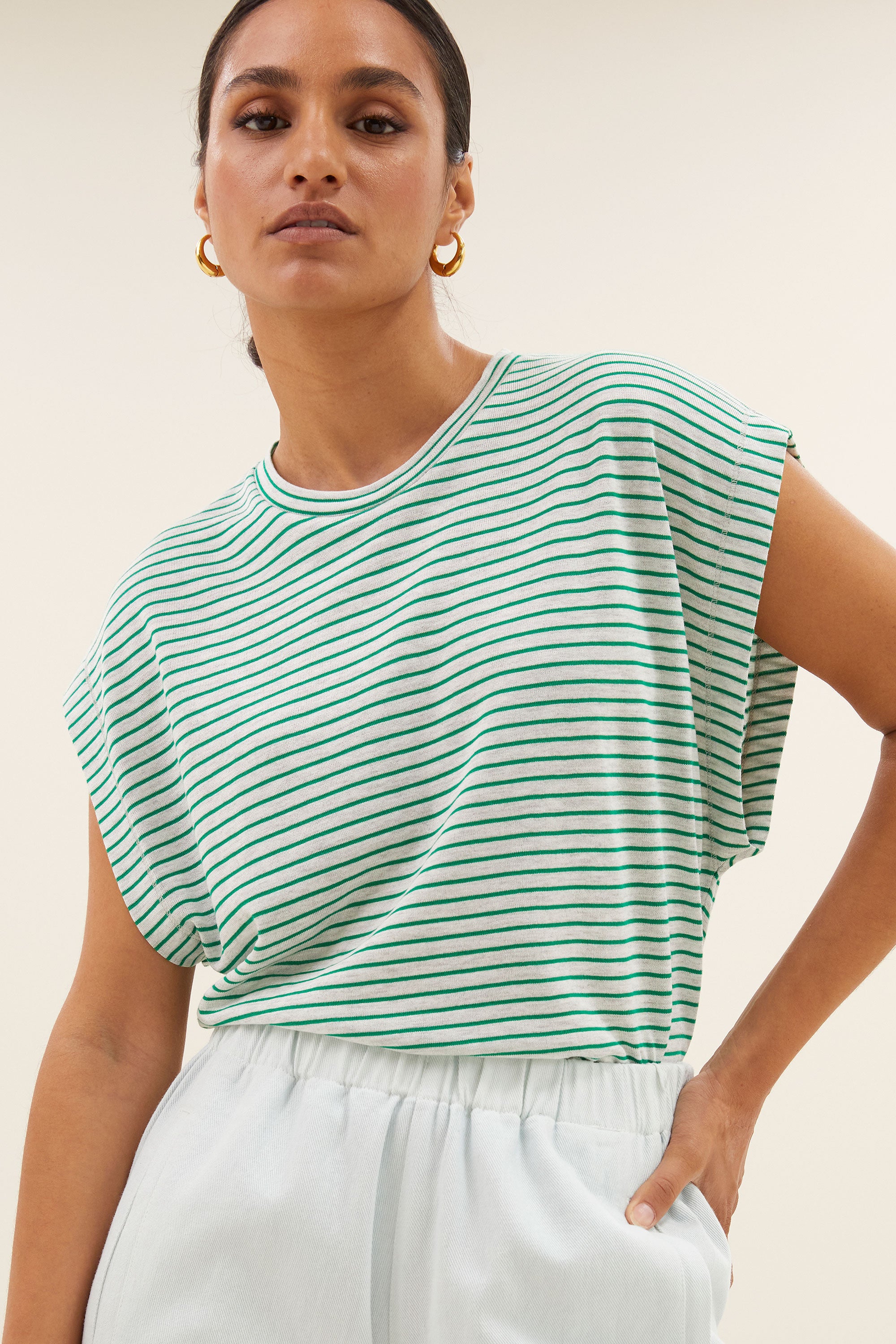 mason small stripe top | green small stripe