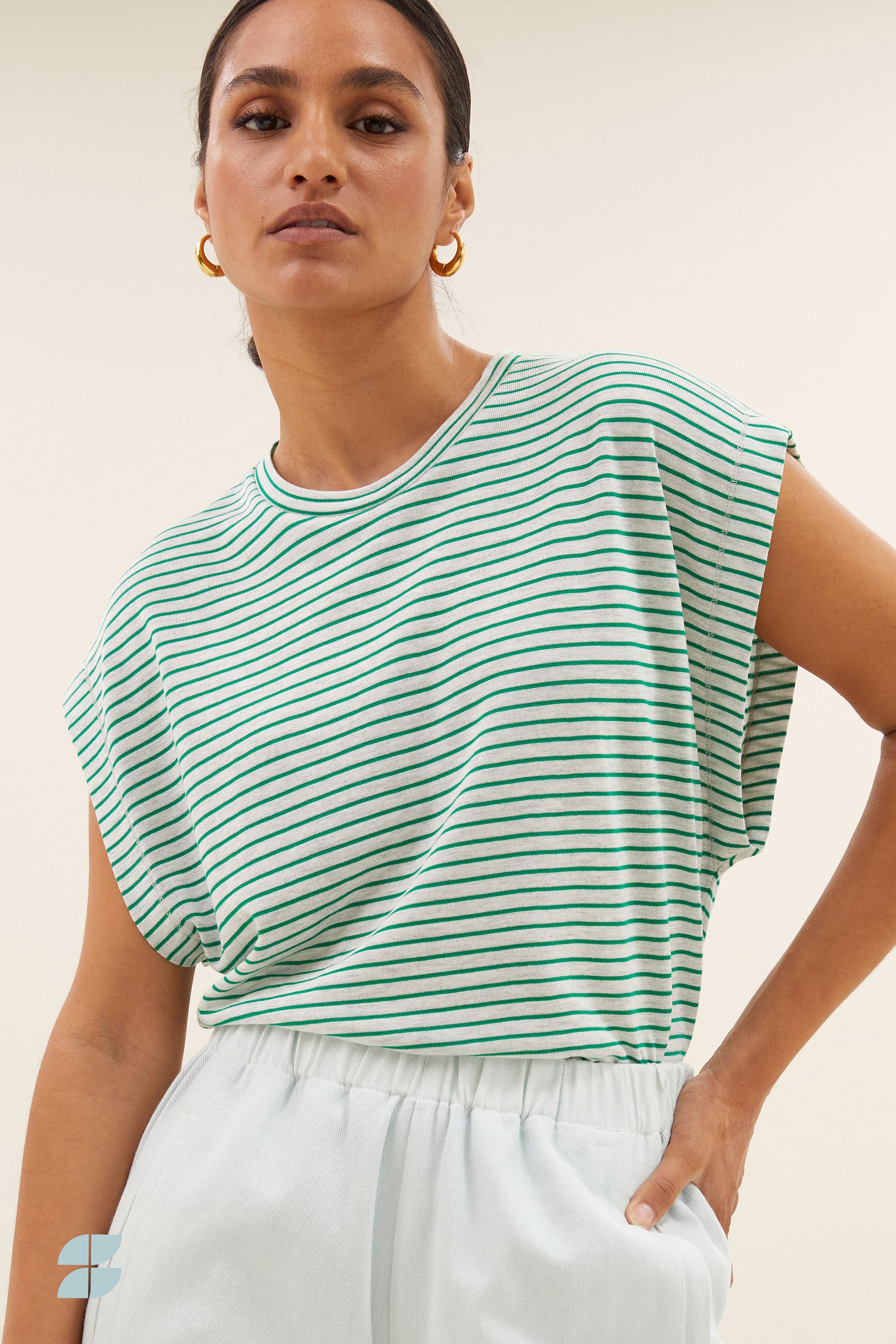 mason small stripe top | green small stripe