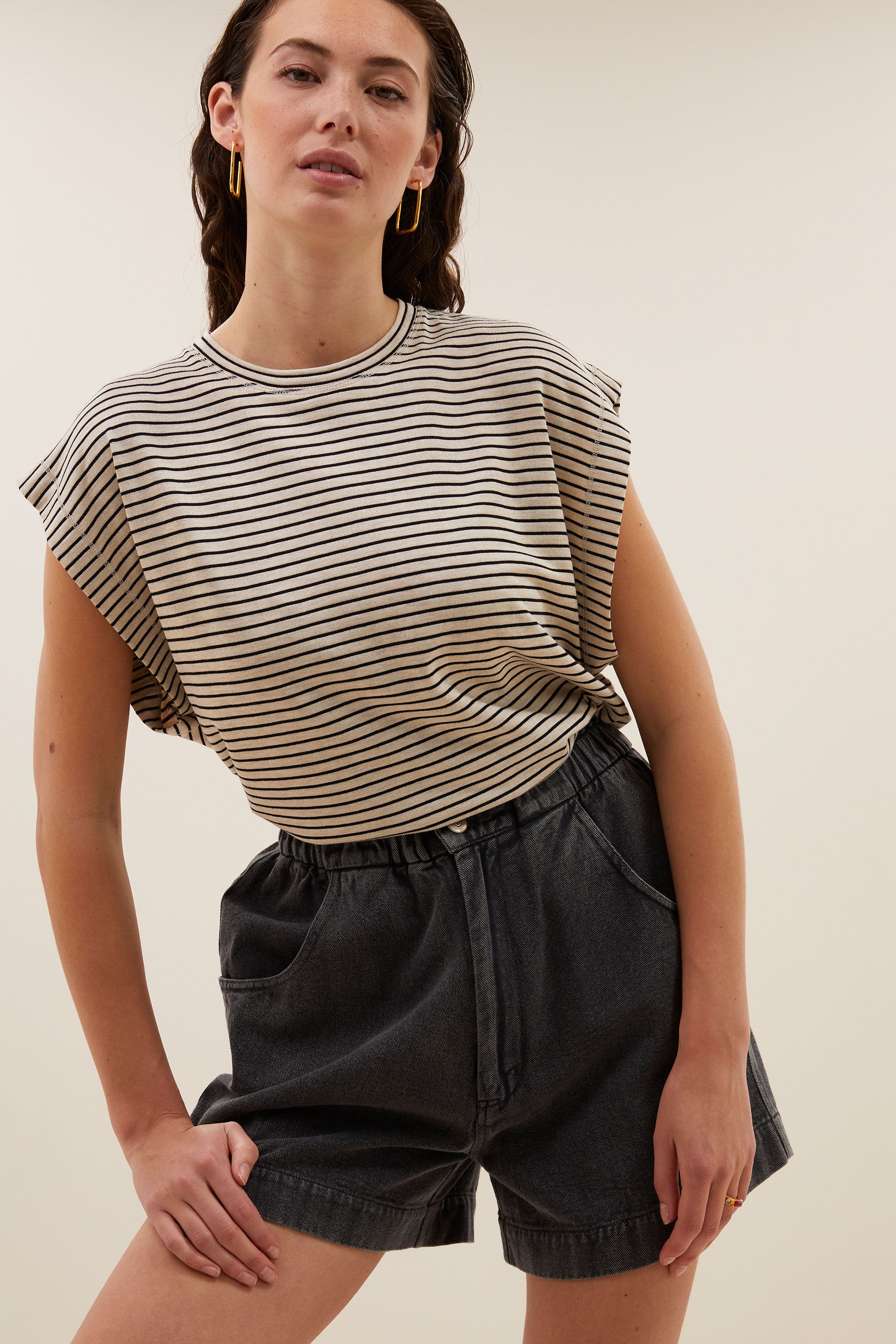 mason small stripe top | black small stripe