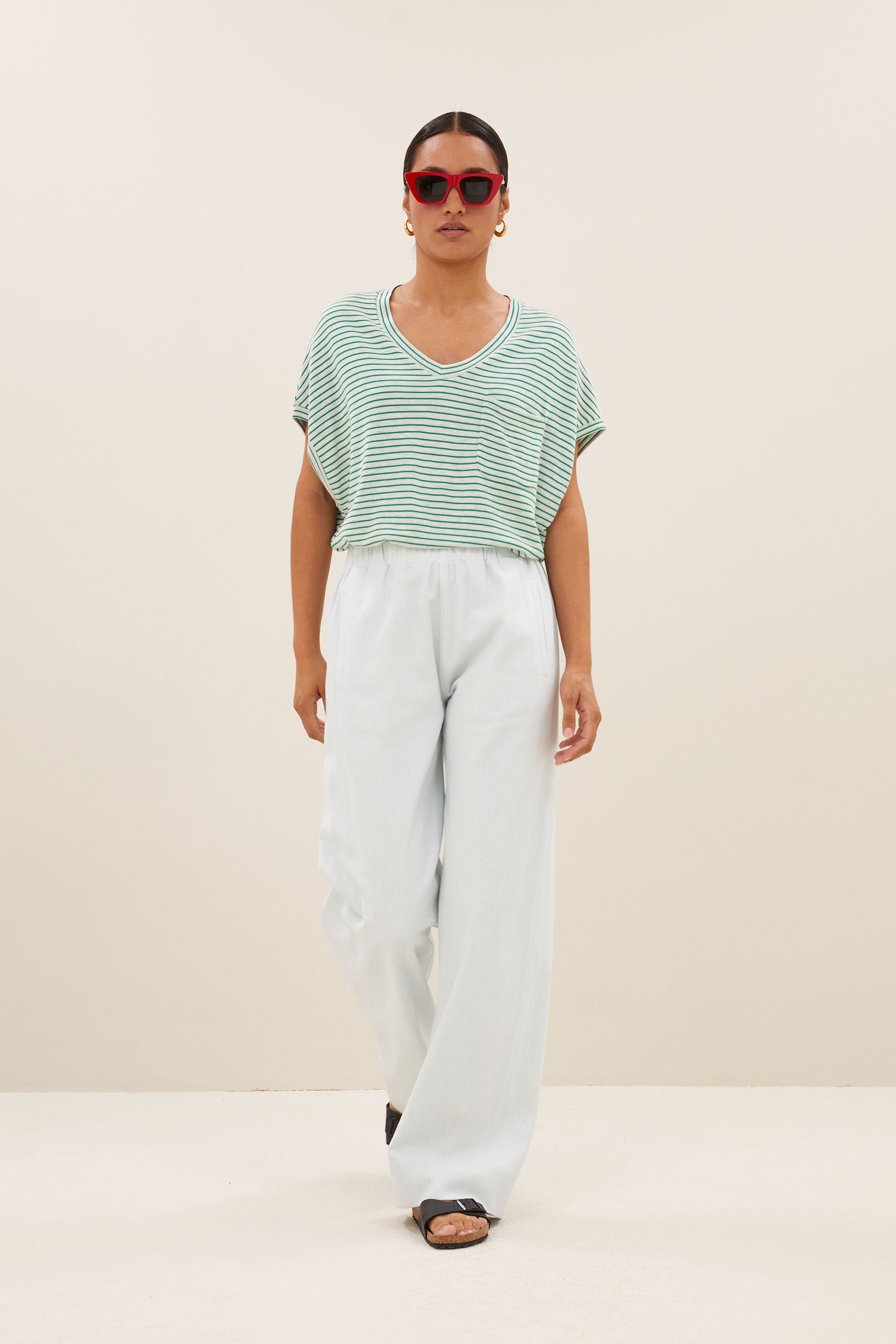 tyler small stripe top | green small stripe