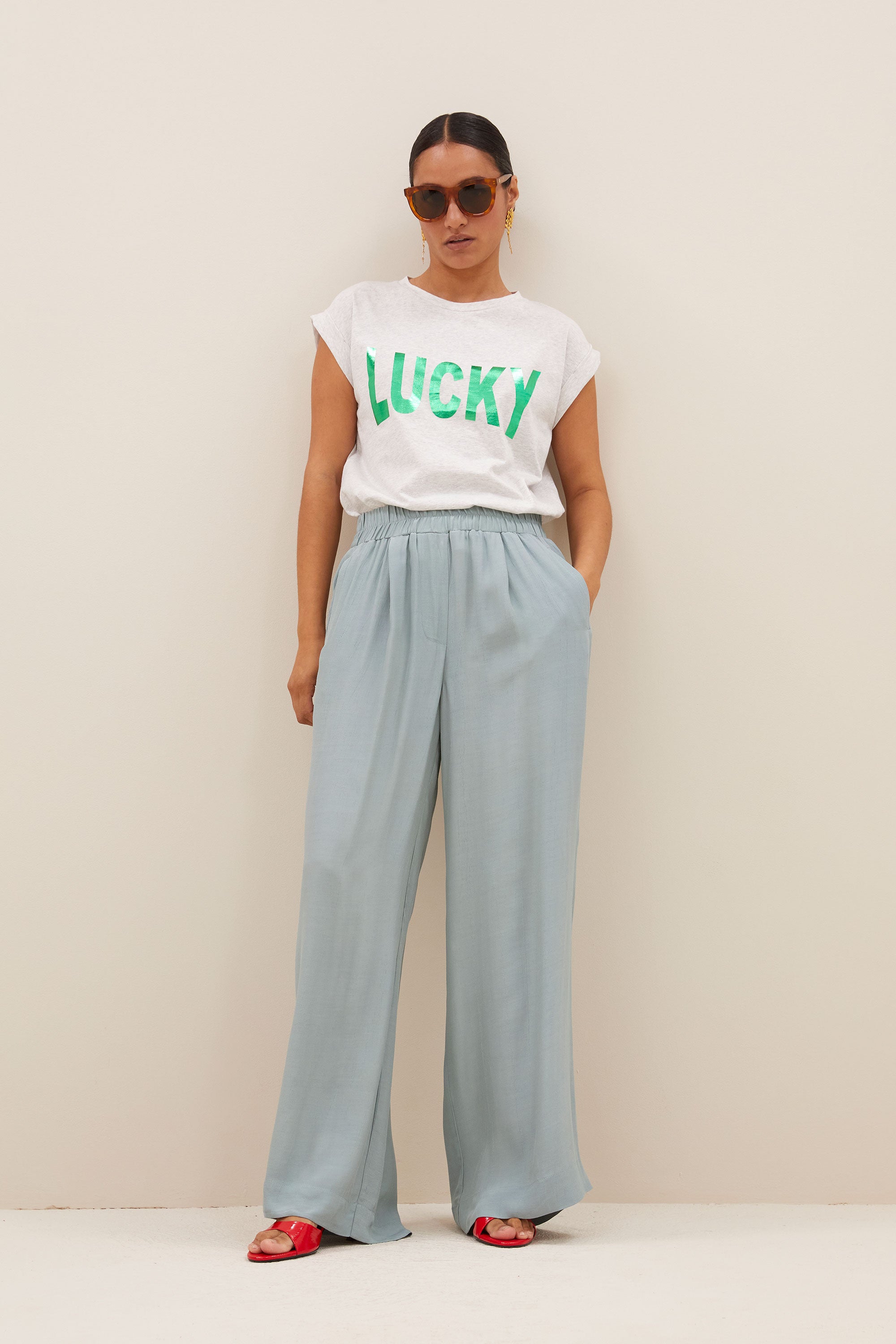 thelma lucky top | light grey melee