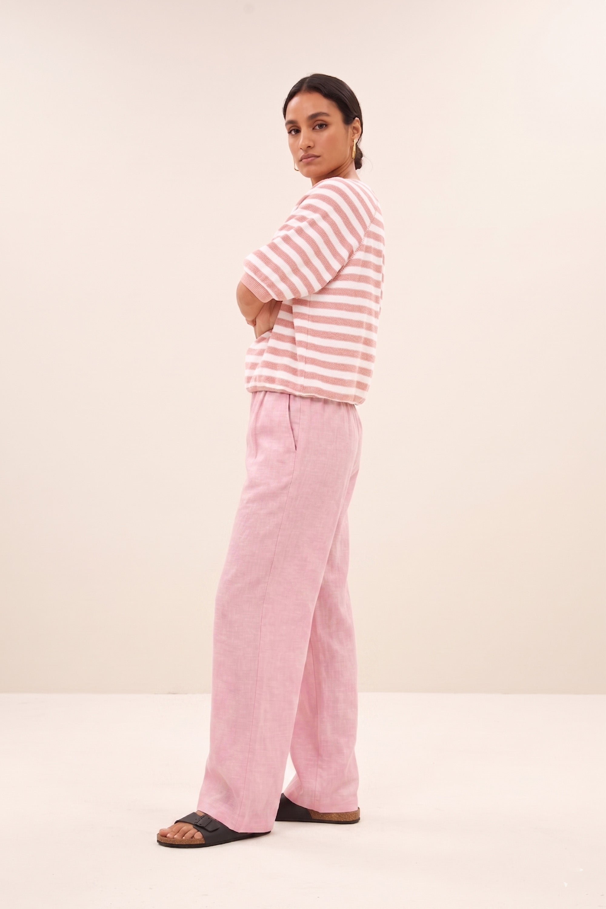neva slub stripe top | rose slub stripe