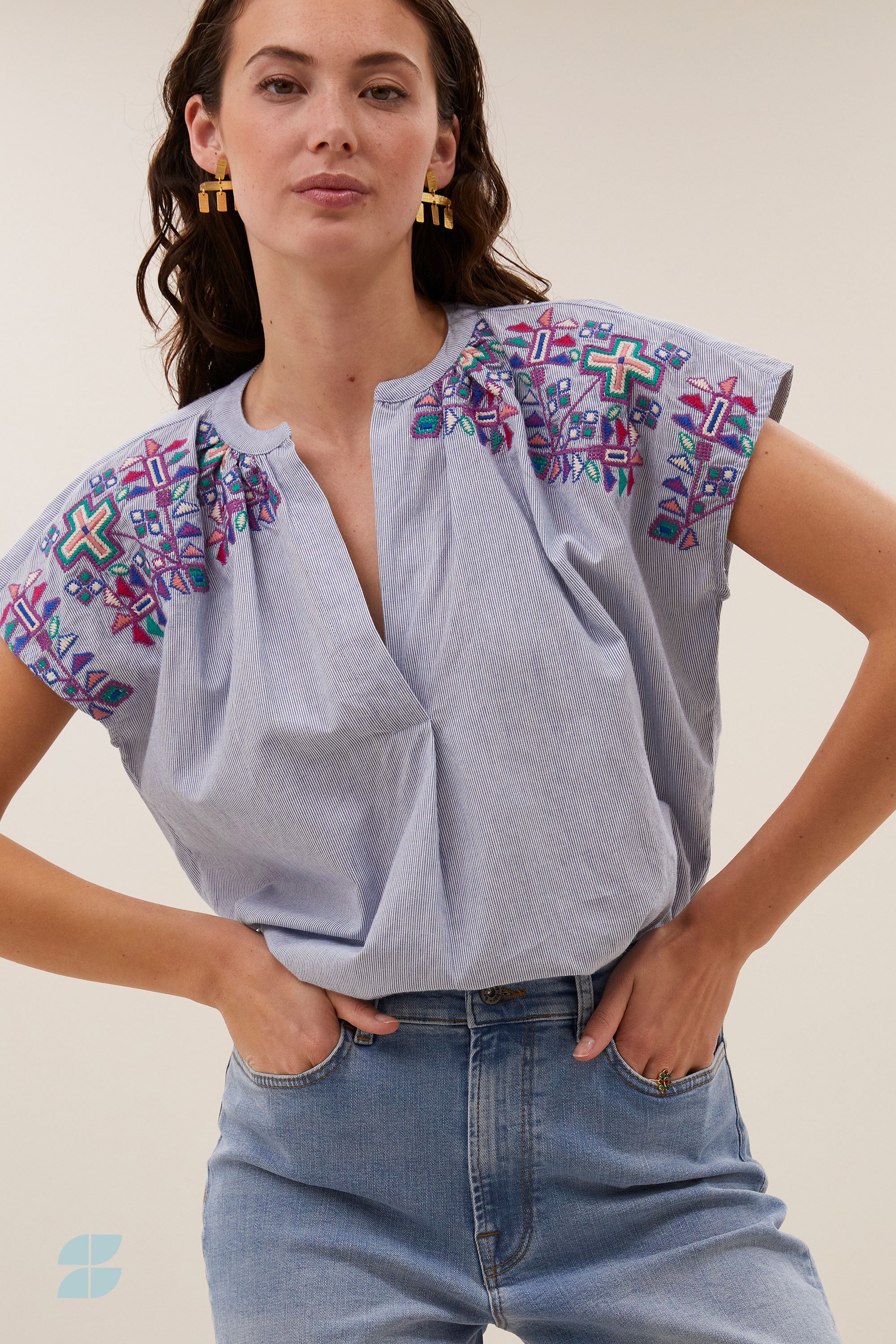 amie embroidery blouse | indi grey