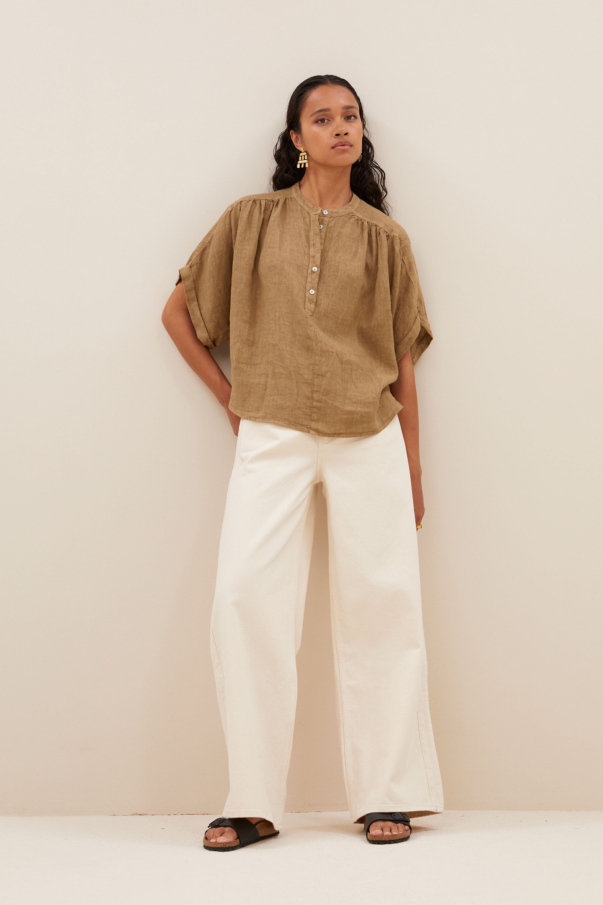 axel linen blouse | khaki