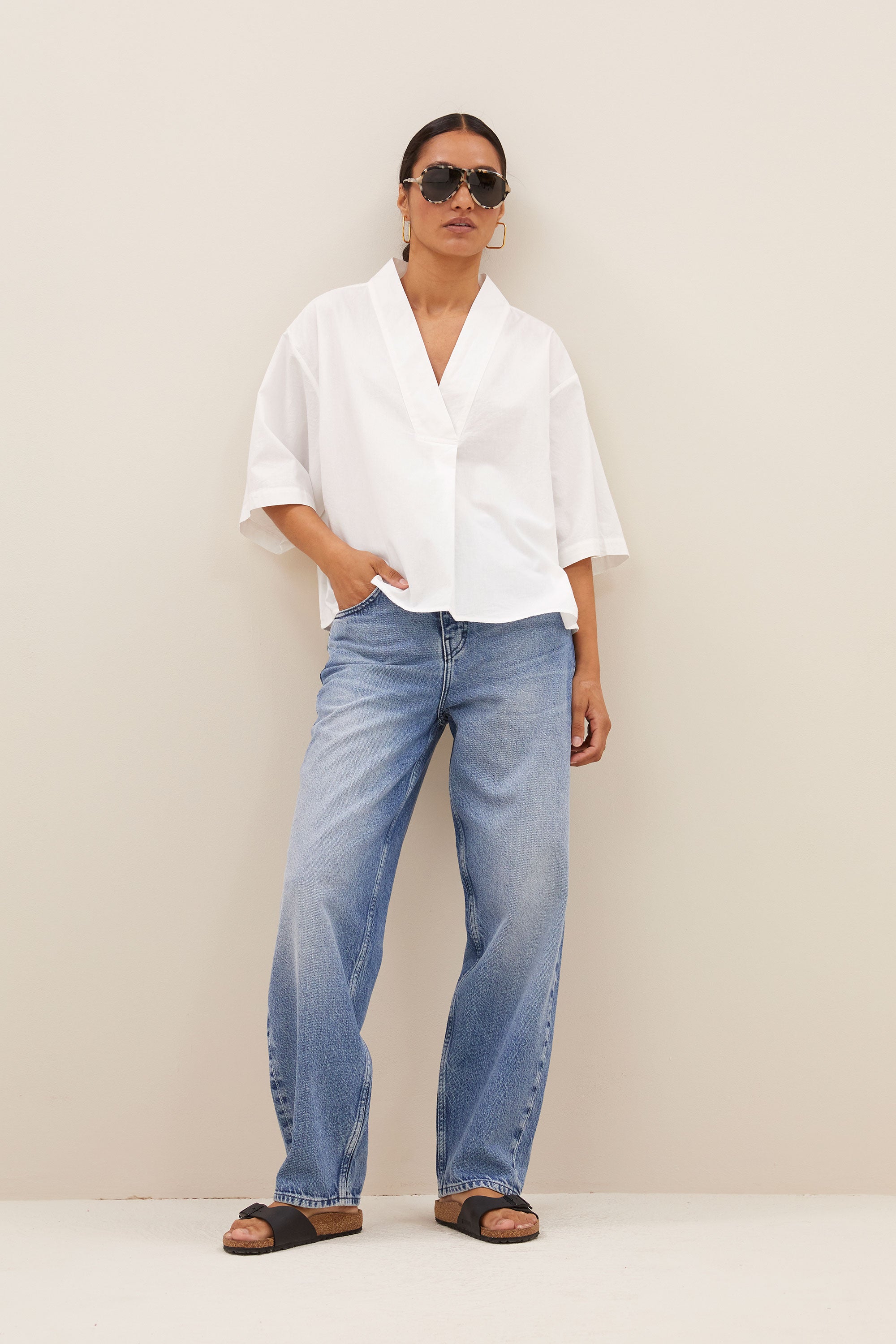 owen poplin blouse | white