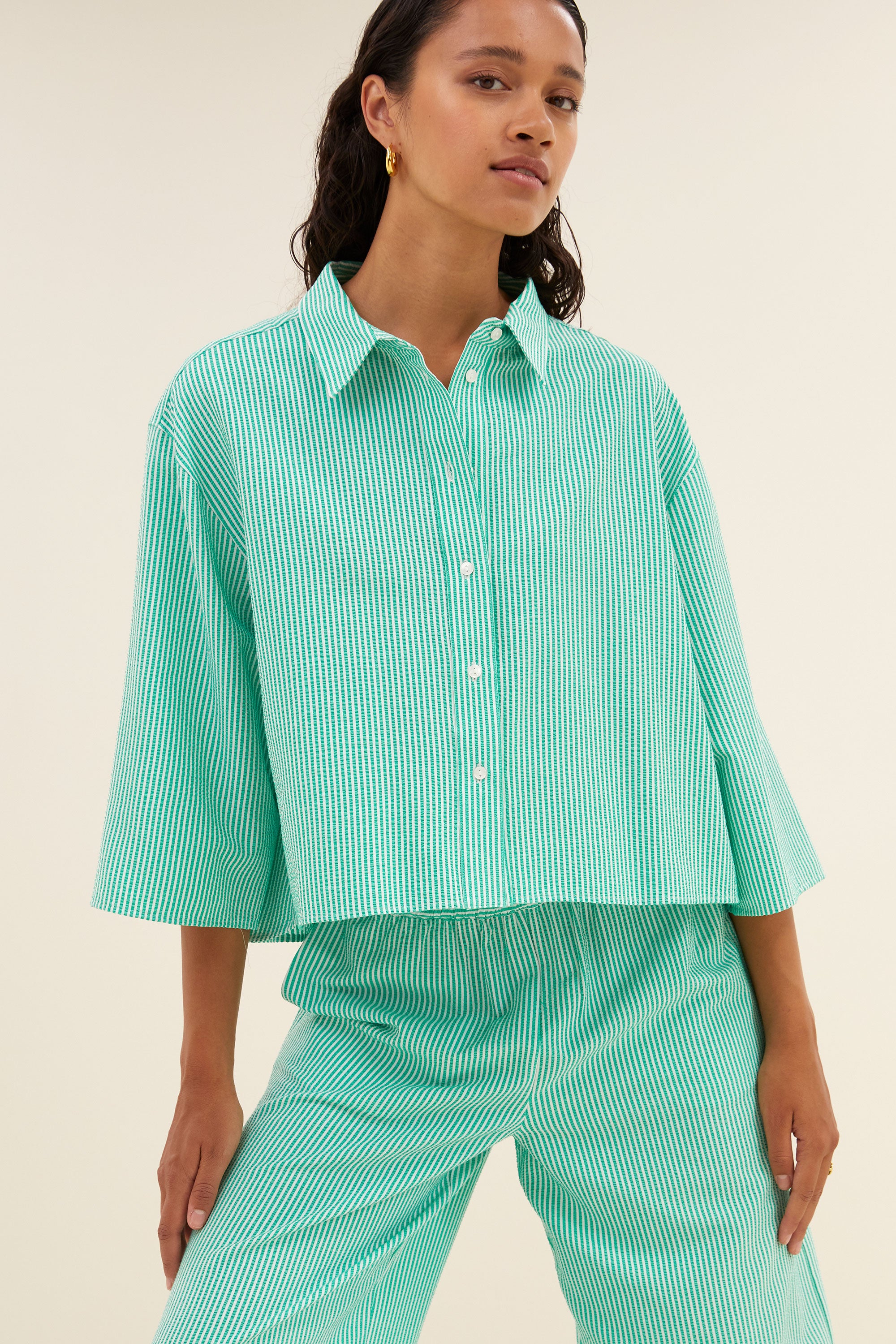 bernie blouse | green seer stripe