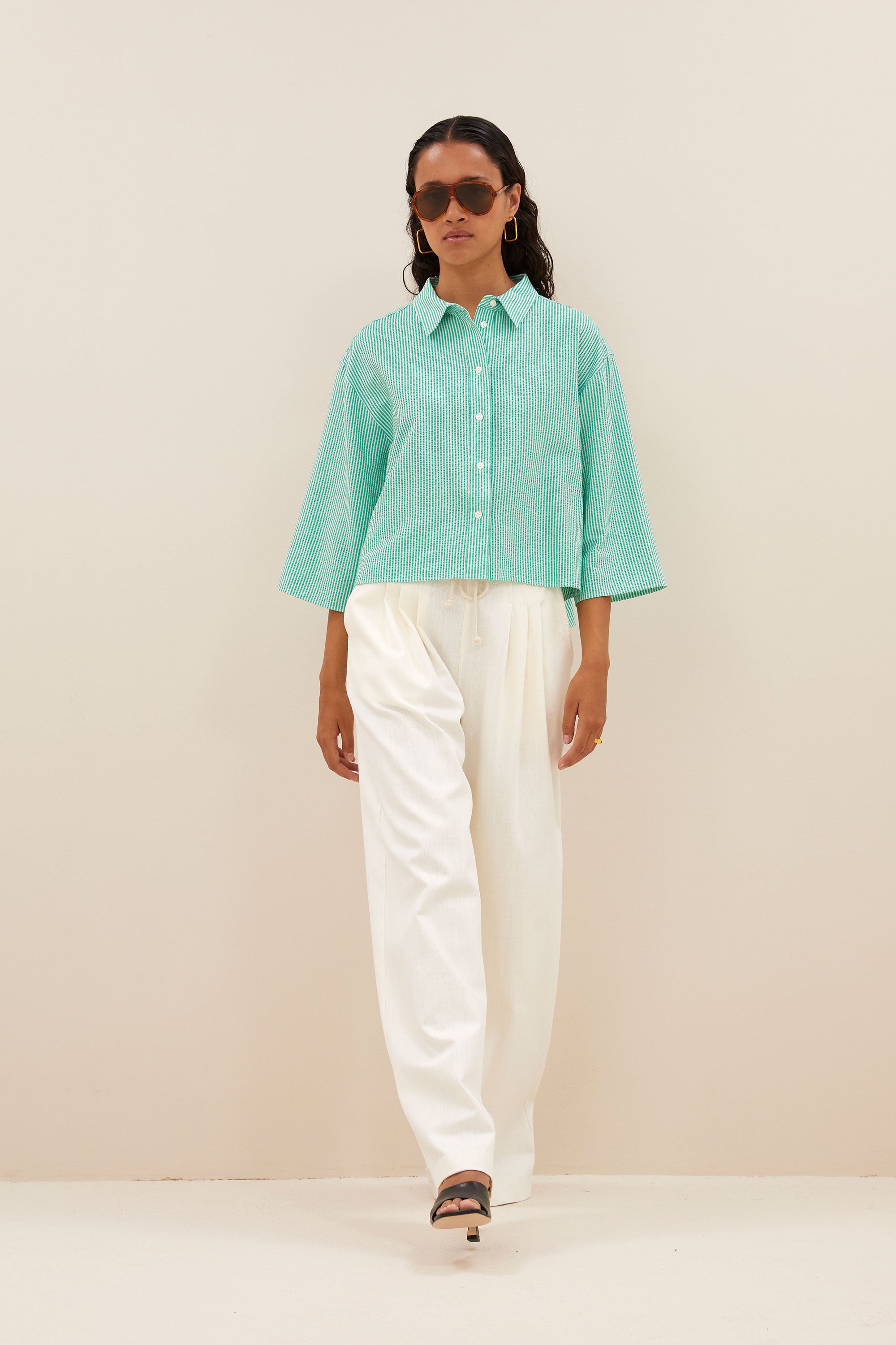 bernie blouse | green seer stripe