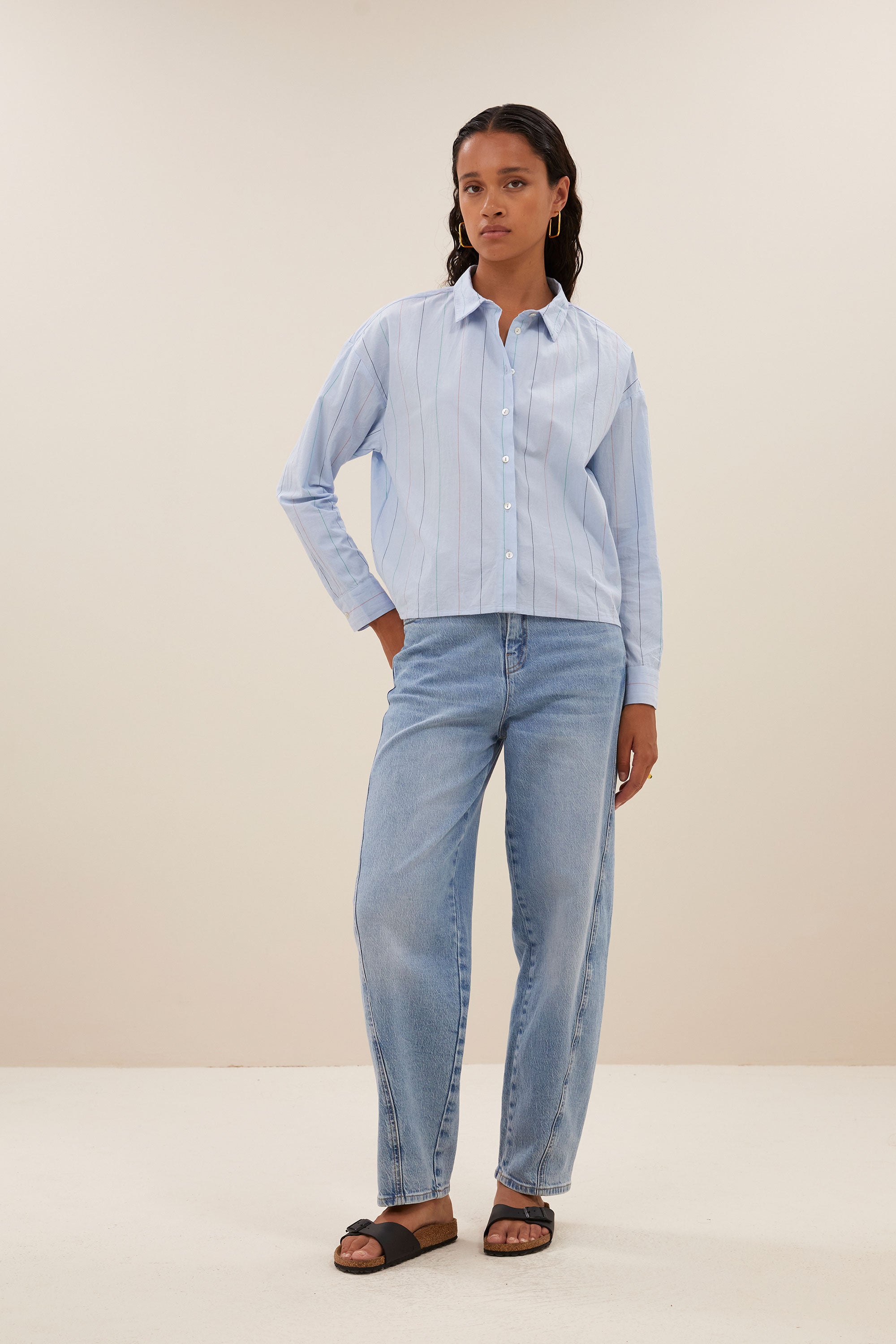 elvie stripe chambray blouse | light blue stripe