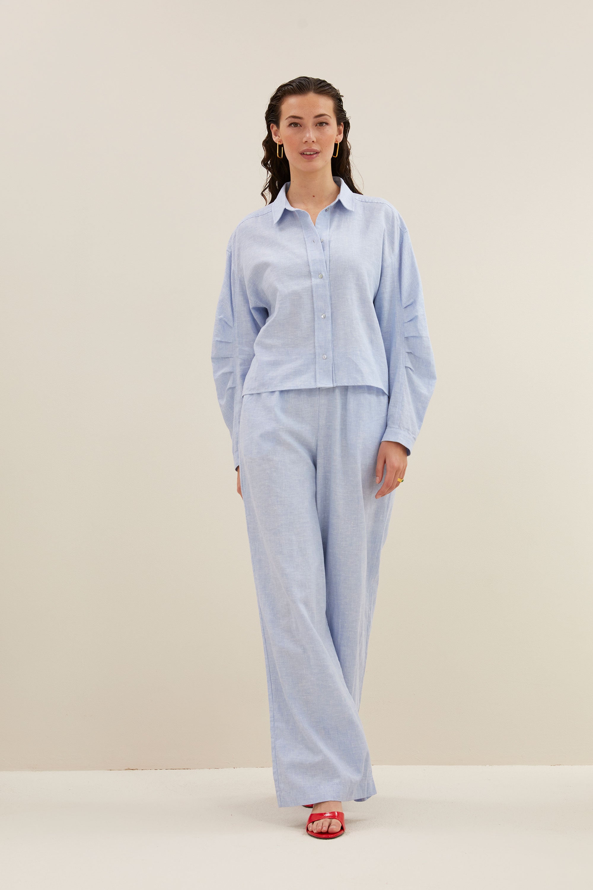 penny pinstripe blouse | sky blue