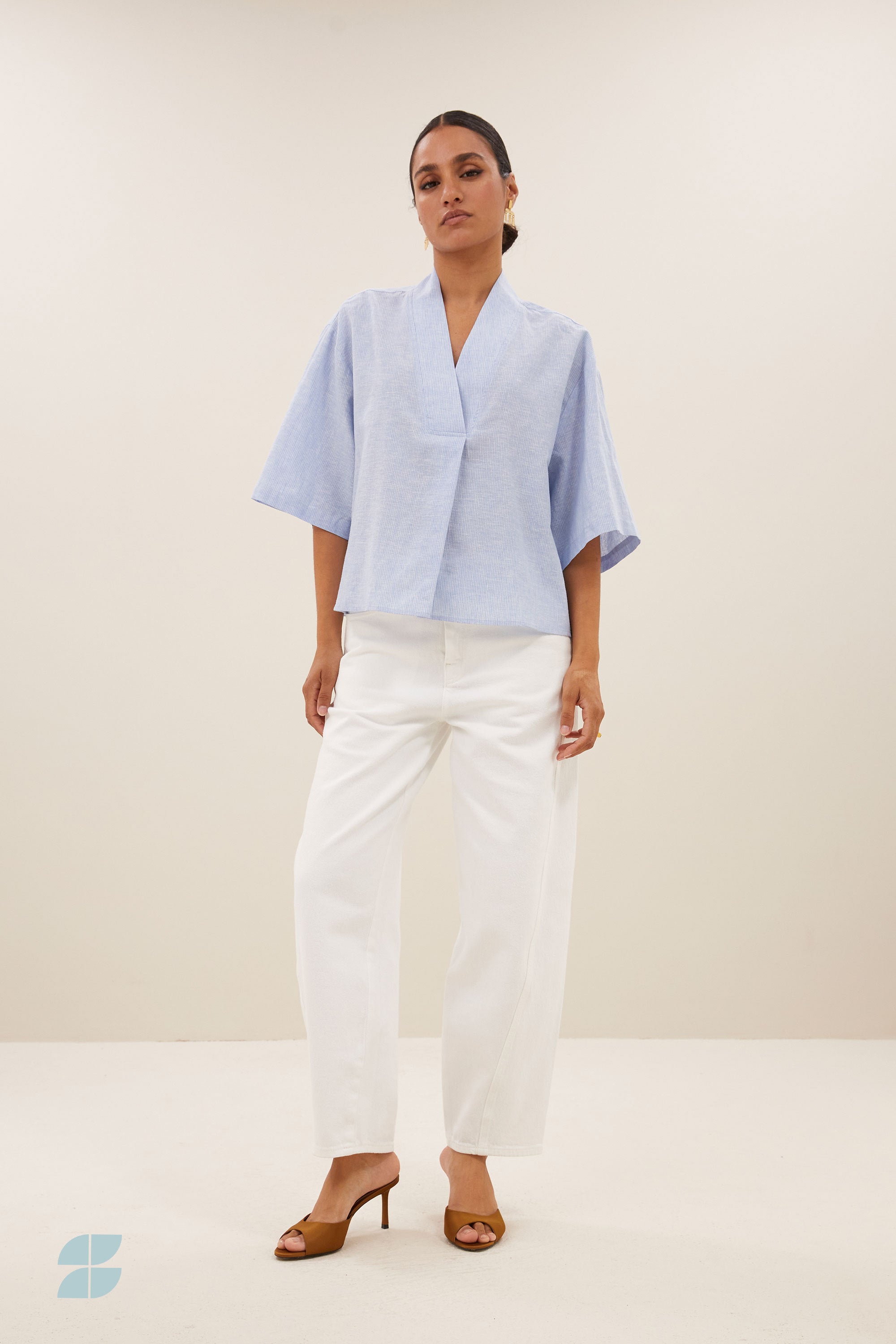 owen pinstripe blouse | sky blue