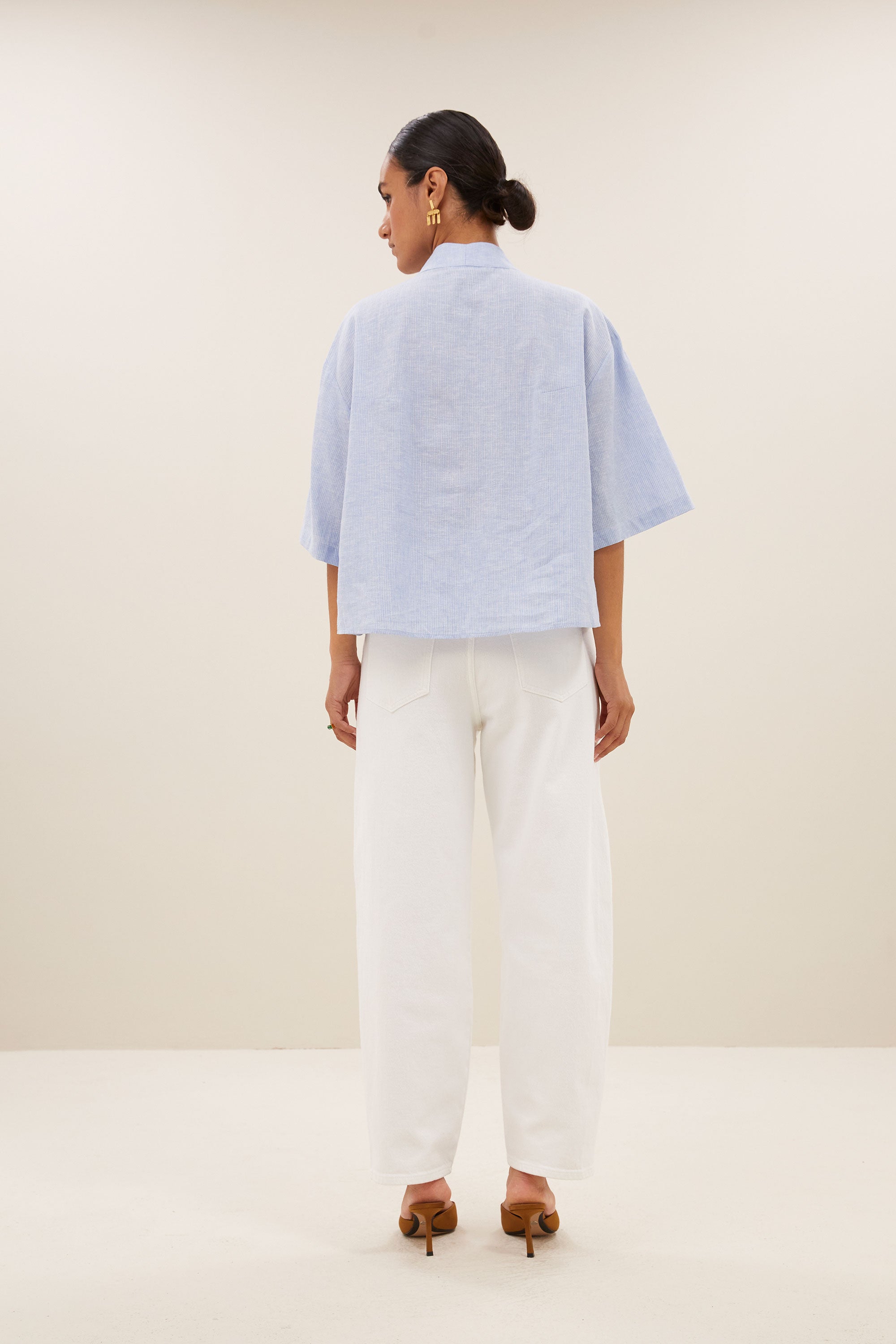 owen pinstripe blouse | sky blue