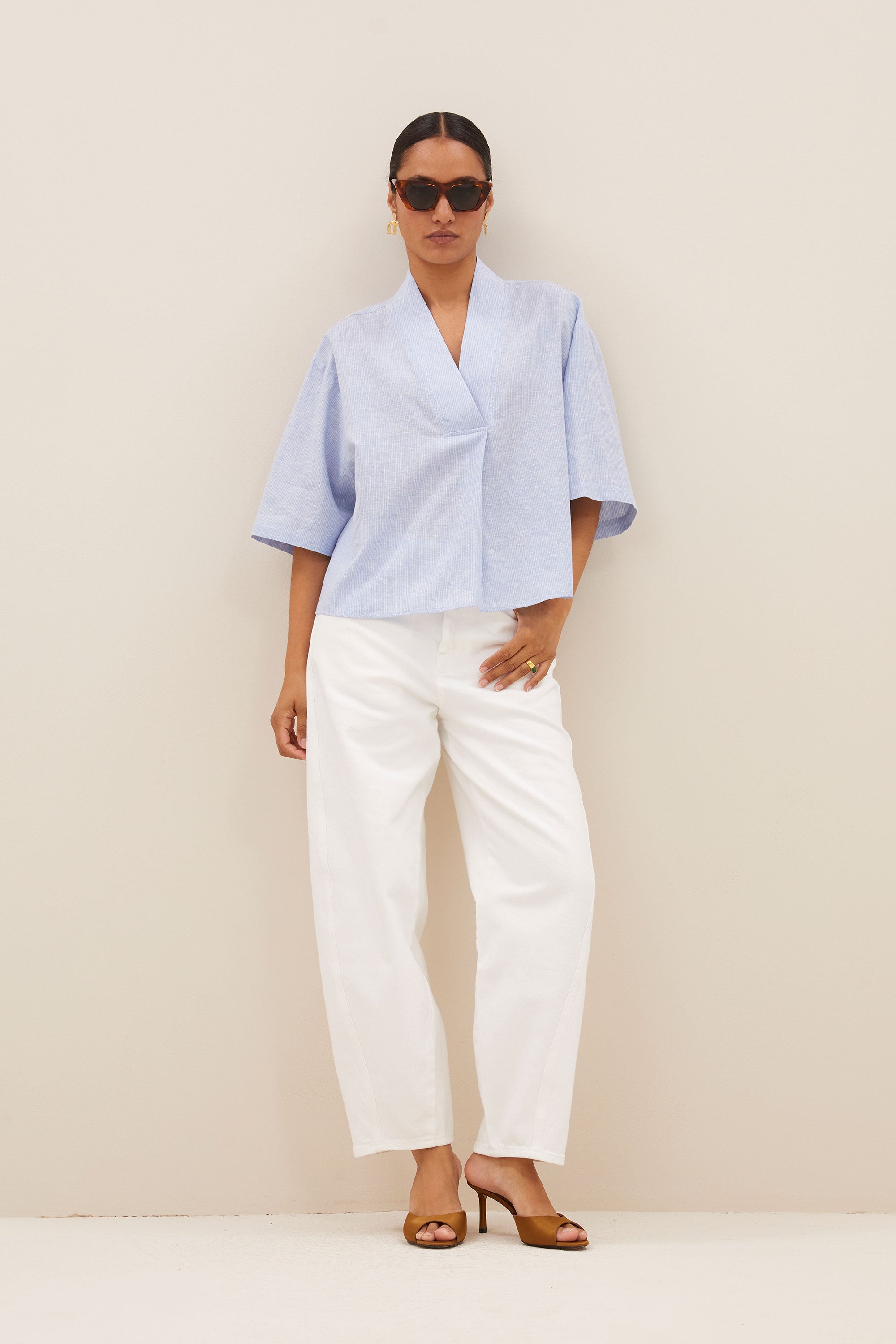 owen pinstripe blouse | sky blue